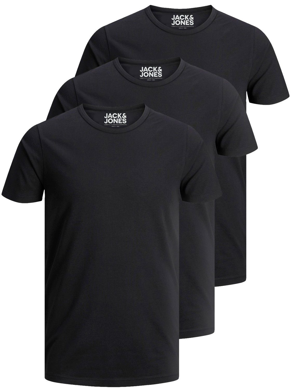 Jack & Jones T-Shirt Basic O-Neck (3-tlg., 3er Pack) etwas länger geschnitten, nicht zu kurz schwarz