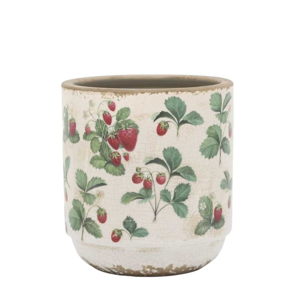 Chic Antique Blumentopf Chic Antique Blumentopf FRAISES Übertopf mit Erdbeeren 13x13 cm