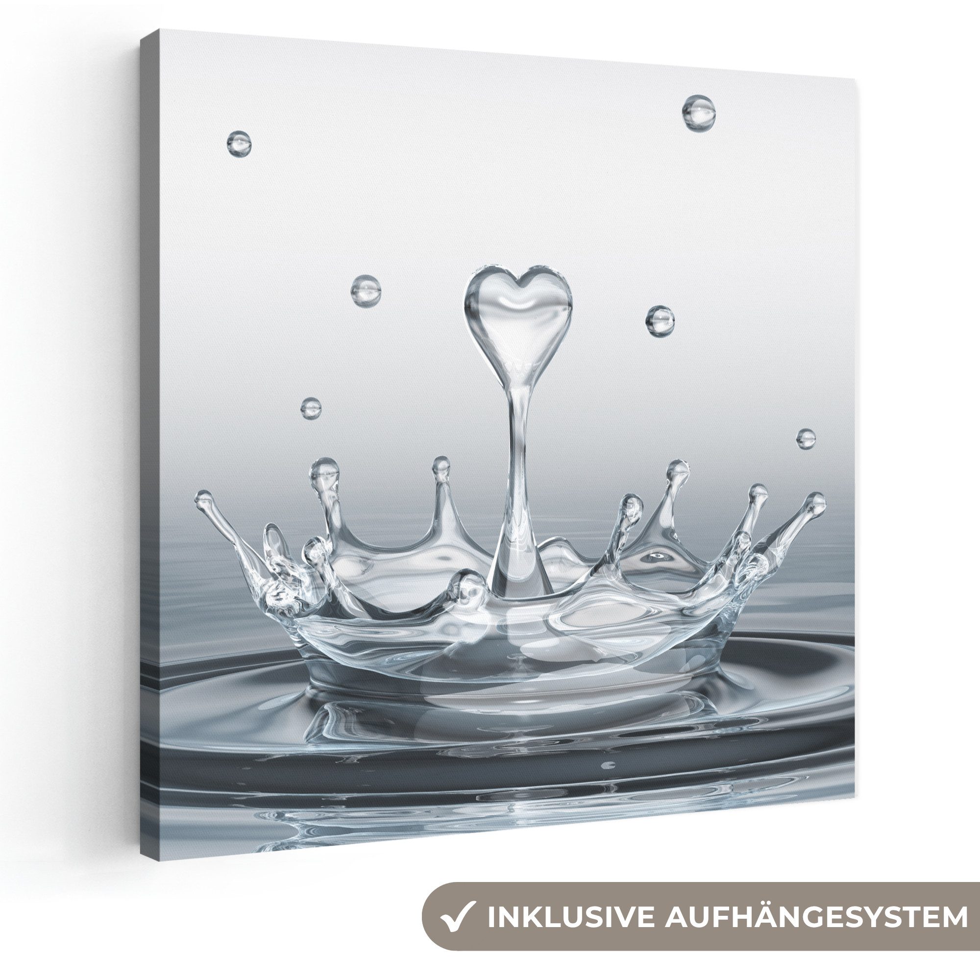 OneMillionCanvasses® Leinwandbild Abstrakt - Modern - Wasser - Herz, Fotodruck (1 St), Wandbild, Deko Schlafzimmer Wohnzimmer Flur 20x20 cm