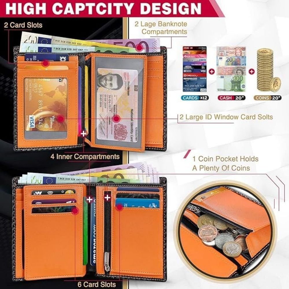 TEEHON Geldbörse Herren Geldbörse aus Karbonfaser-Leder mit RFID-Blocker (2 günstig online kaufen