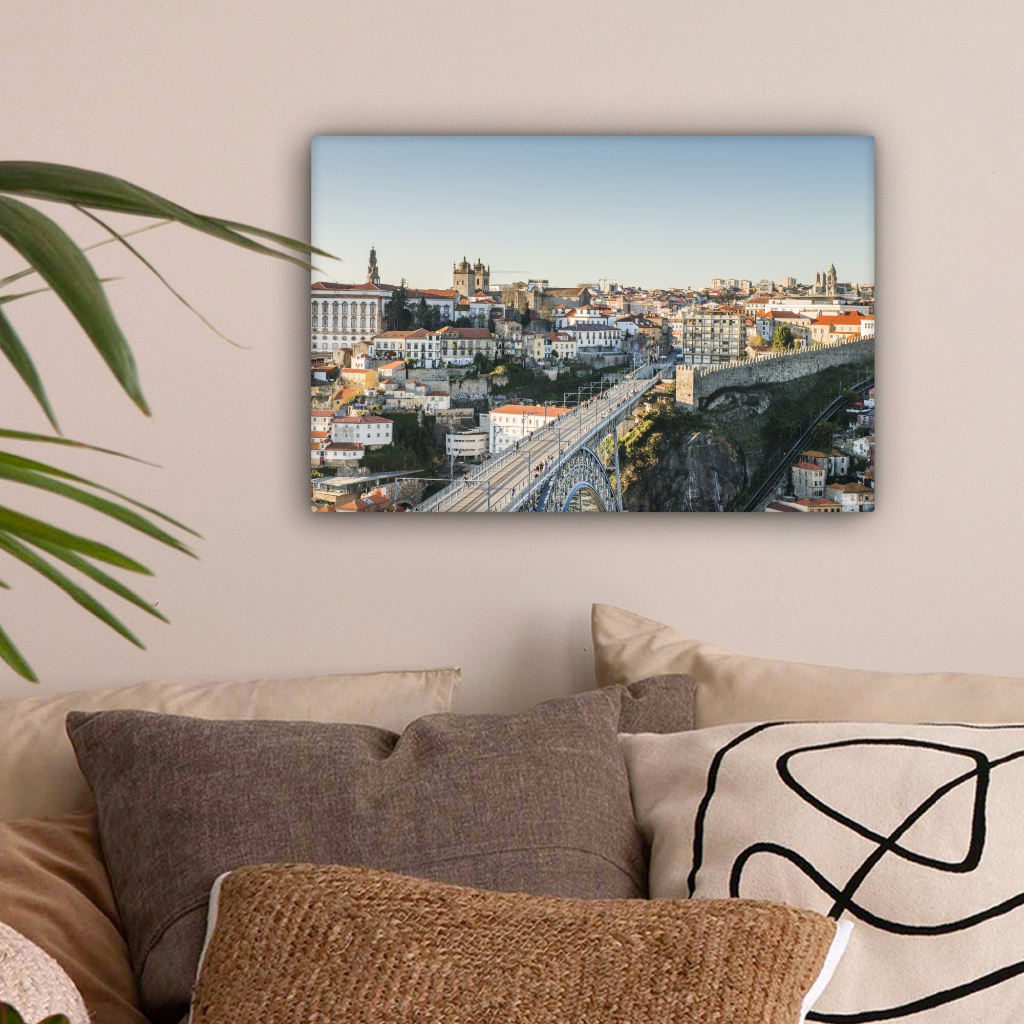 St), - - Portugal, Leinwandbild Porto Wanddeko, OneMillionCanvasses® cm Aufhängefertig, Brücke 30x20 Wandbild (1 Leinwandbilder,