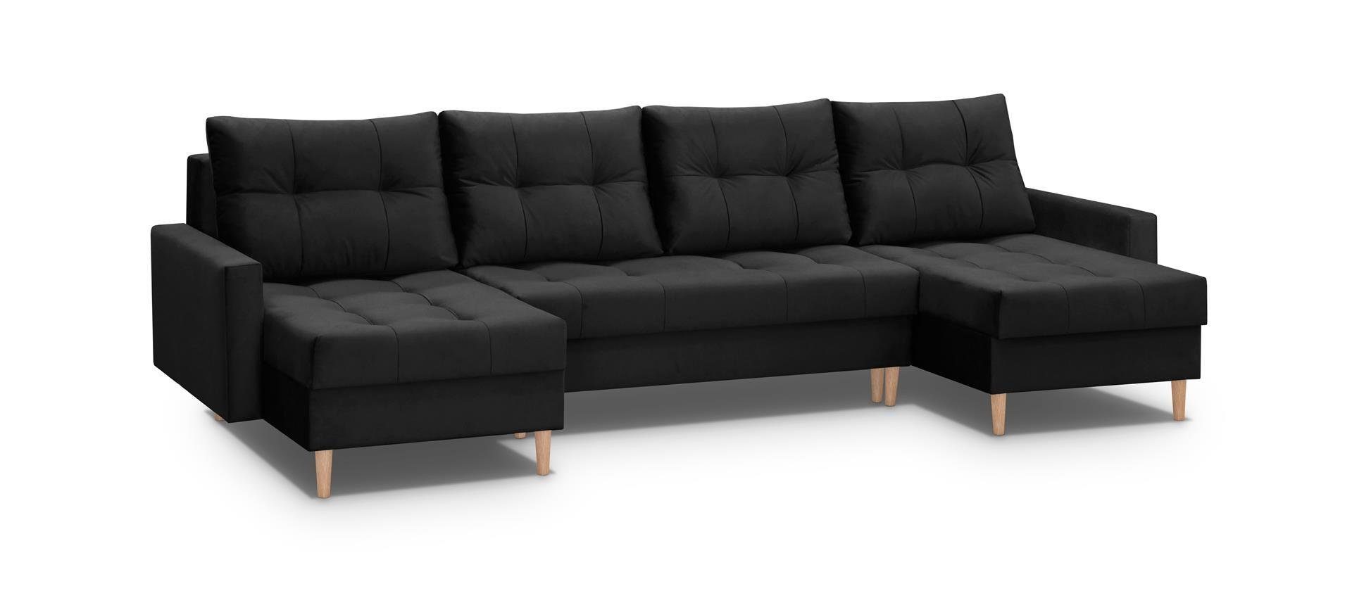 Beautysofa Ecksofa Ecksofa HALANT U mit Kissen und Schlaffunktion + Bettkasten