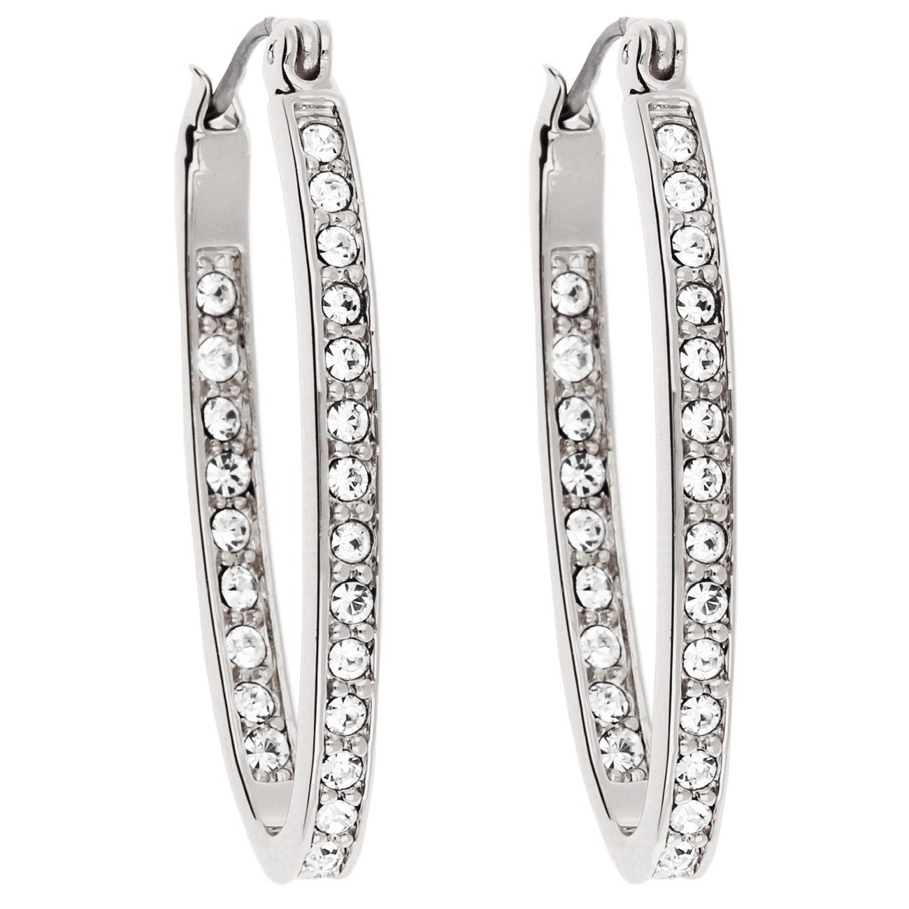 LÖB Paar Creolen Ohrringe 18K Weißgold vergoldet Hängend Zirkonia Steine Ov günstig online kaufen