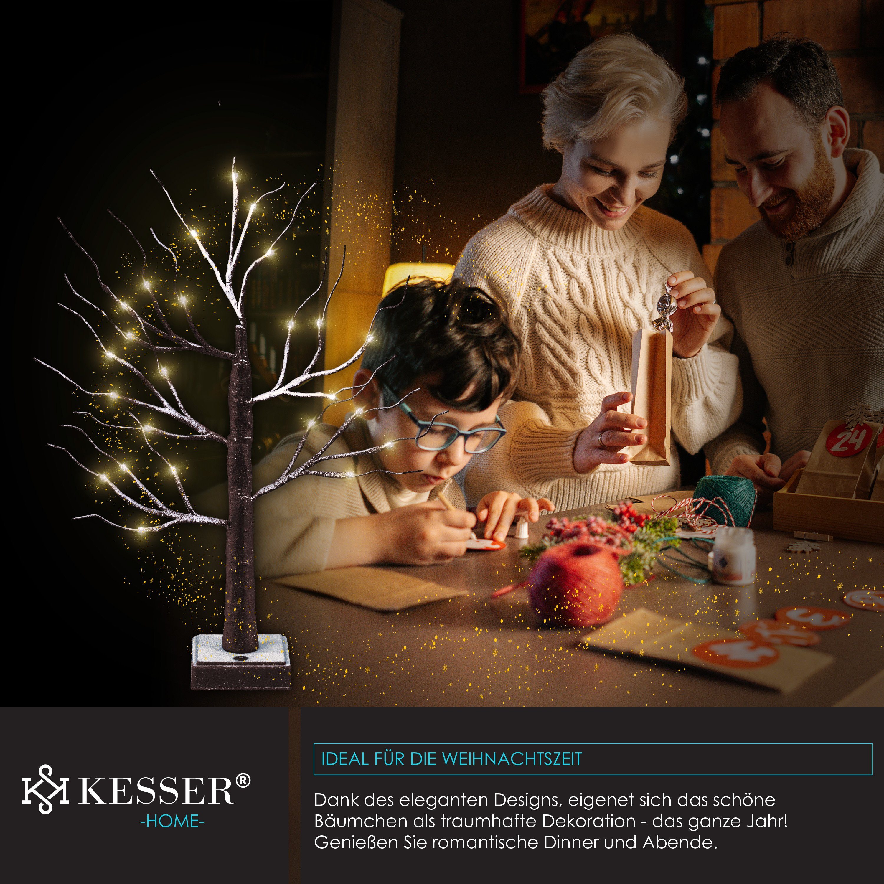 Mit KESSER Birkenbaum Timer LED Modus Fernbedienung 60cm braun Lichterbaum Weihnachtsfigur,