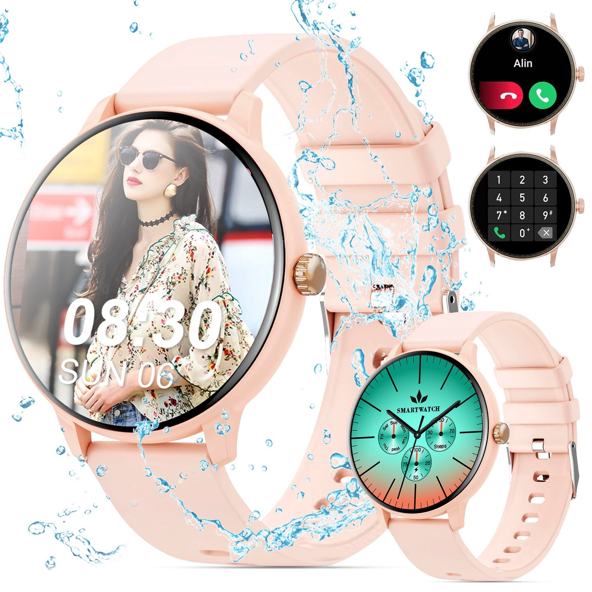 Forrlite Smartwatch Damen Herren Smartwatch (Fitnessuhr mit Telefonfunktion/WhatsApp Notiz,Smartwatch Fitness Tracker Uhr IP67 Wasserdicht,1.7" HD Voll Touchscreen Fitnessuhr Tracker mit Blutsauerstoff/Pulsmesser/Sportuhr/Schrittzähler/Schlafmonitor Aktivitätstracker usw für iOS/Android Uhren Watch cm)