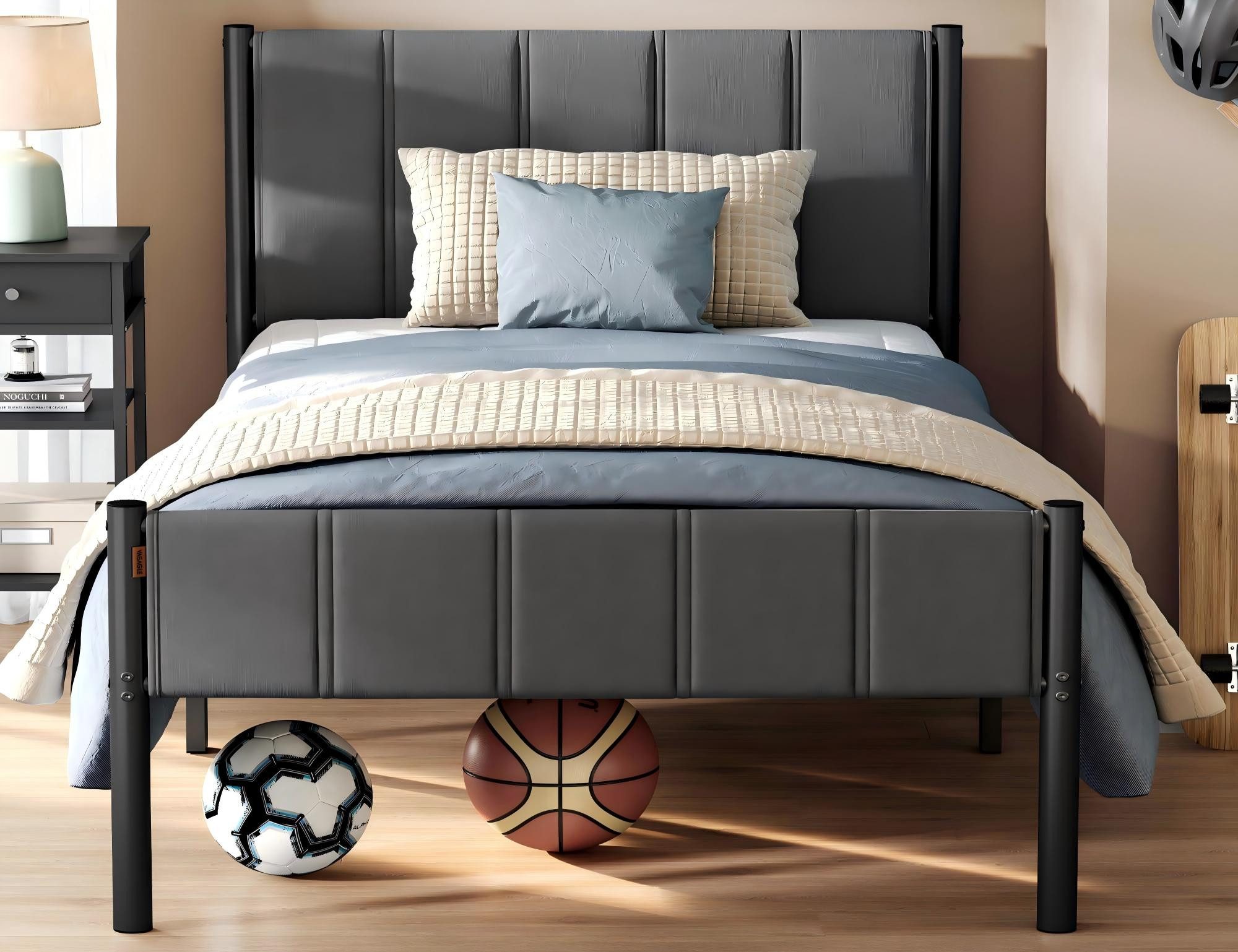 VASAGLE Polsterbett, mit gepolstertem Kopfteil, hochtragfähig, mehrere Größen verfügbar