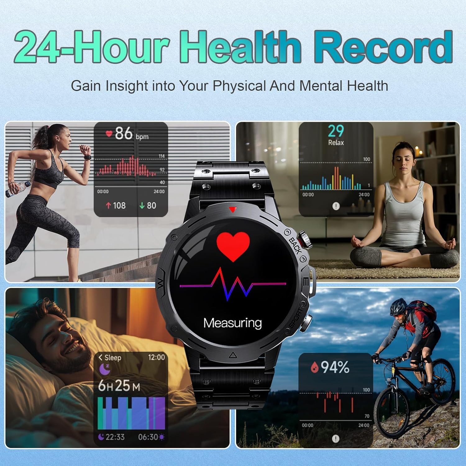 Zevelora Herren's 100 Sportmodi, 24/7 Herzfrequenz fitness tracker Smartwatch (Android/iOS), mit Telefonfunktion, Nachrichtenfunktion Fitnessuhr für Android & iOS