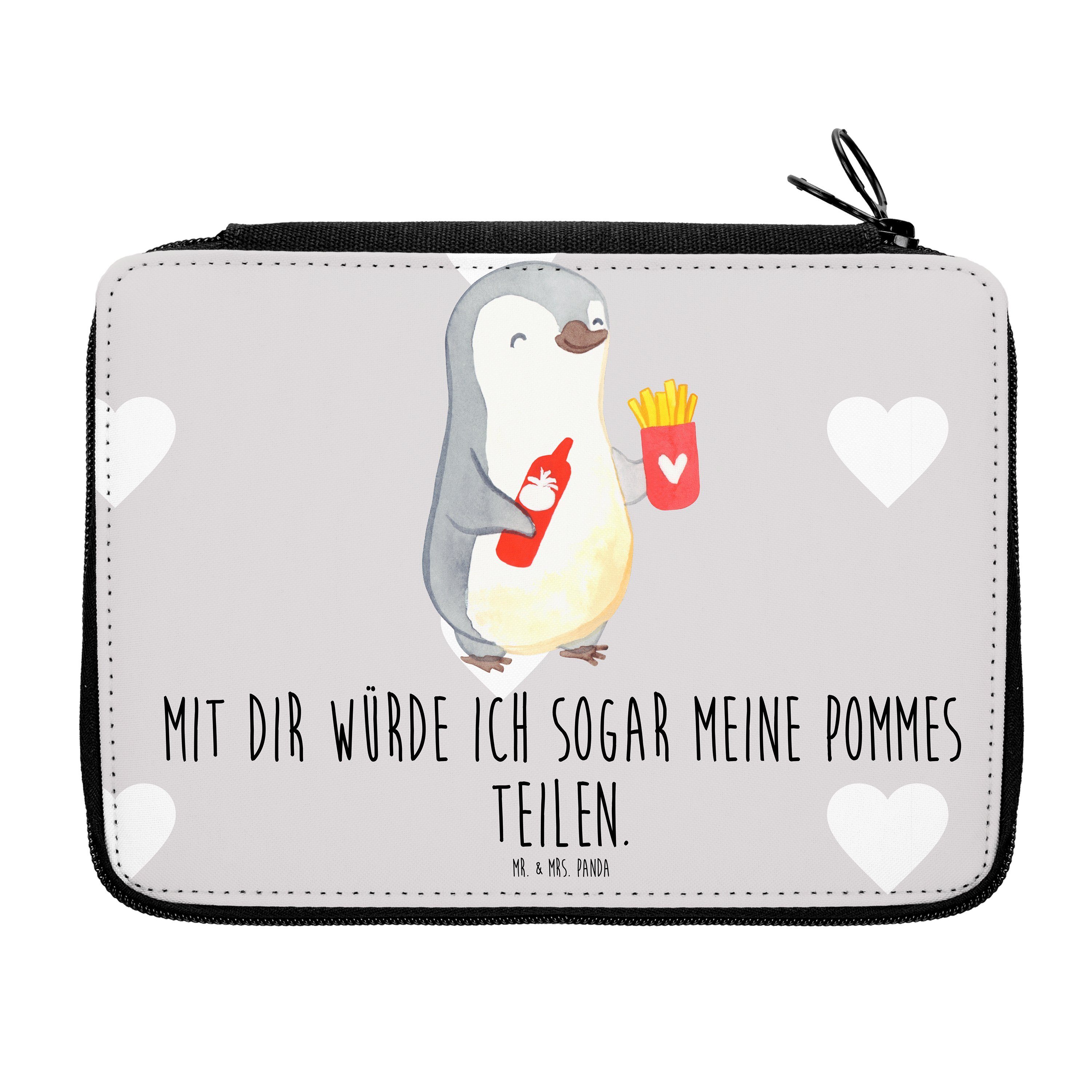 Mr. & Mrs. Panda Federmäppchen Pinguin Pommes - Grau Pastell - Geschenk, Freund, Valentinstag, Büro, (1-tlg)