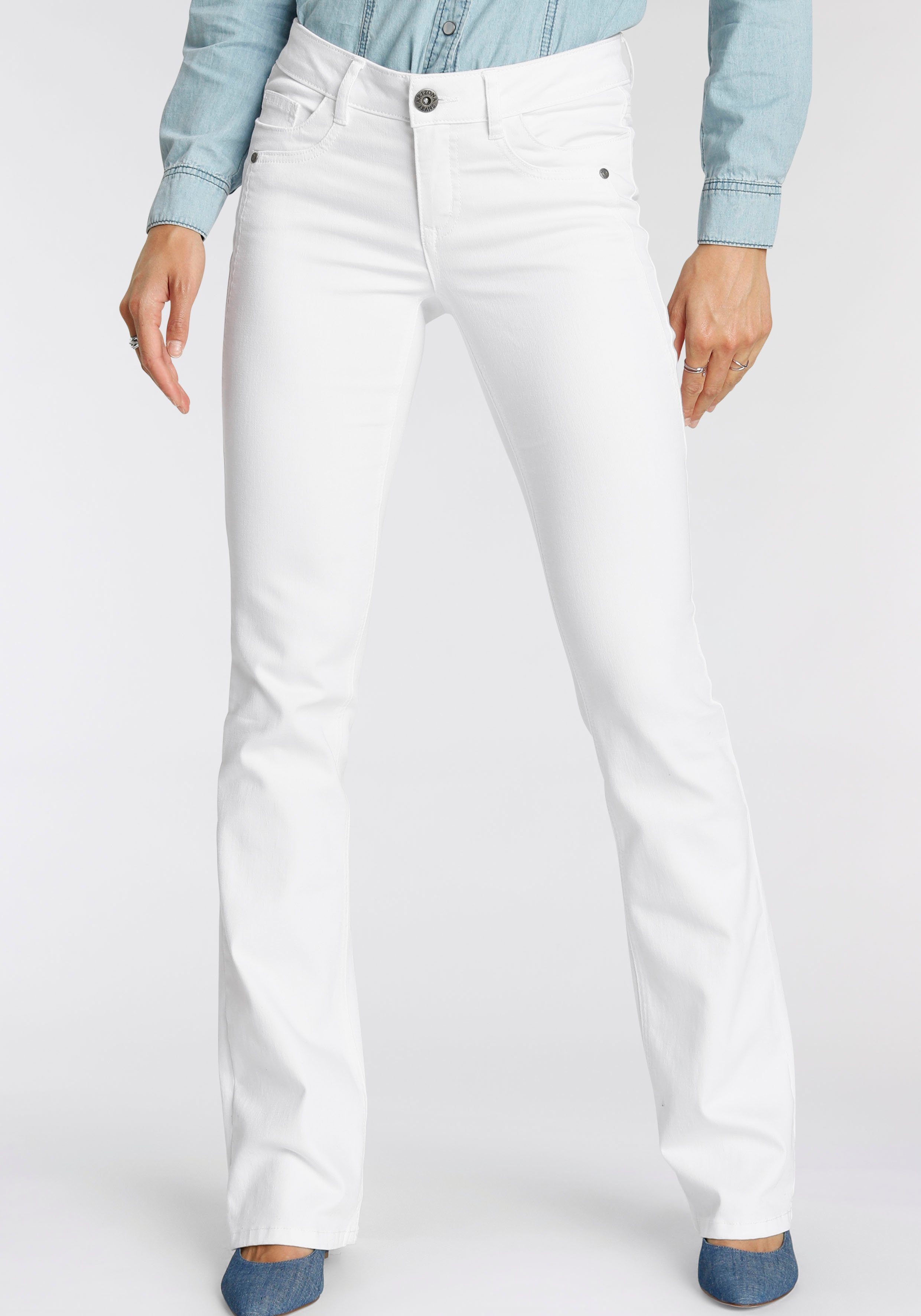 Arizona Bootcut-Jeans mit Keileinsätzen ausgestellte Beinform, niedrige Leibhöhe, elastisches Material
