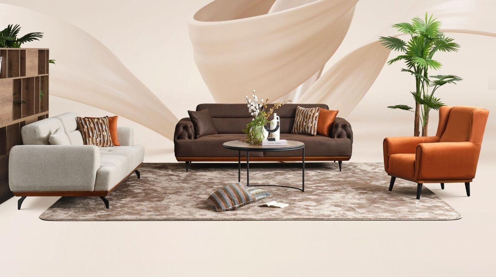 Stoffsofa in 2x 4tlg 2x (4-St., Sofa Sofas, Europa JVmoebel Wohnzimmer-Set Made Dreisitzer Stoff Sessel Sessel), Mehrfarbig, Couchgarnitur