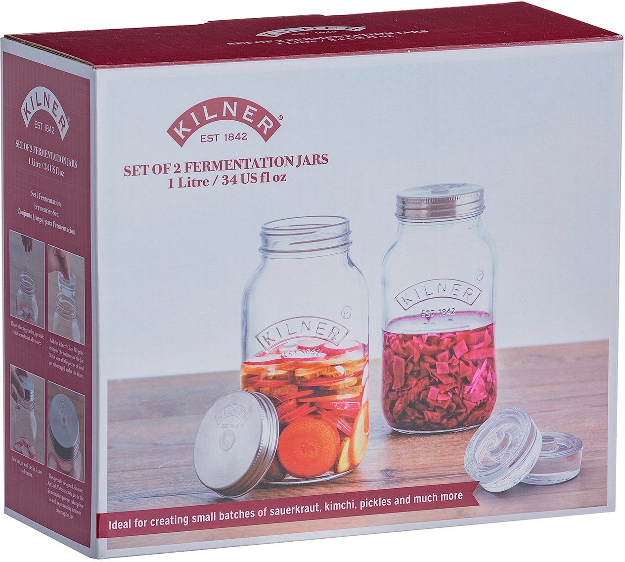 KILNER Aufbewahrungssystem, Glas, (Set, 2-tlg), (Fermentier-Set), zum Konservieren von Gemüse á 1 Liter