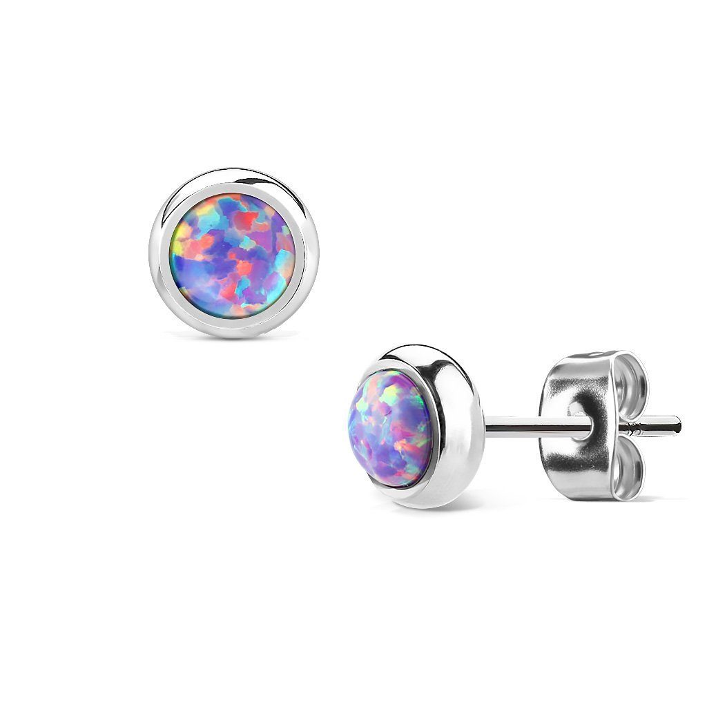 Ohrstecker-Set Ohrstecker mit 6mm Opal-Steinen Edelstahl für Damen - Silber-Violett