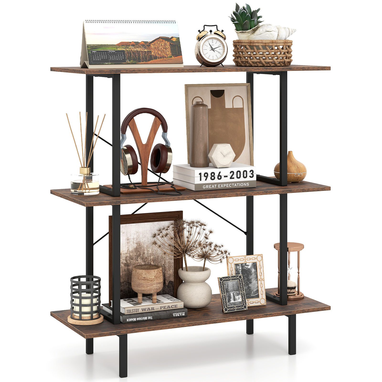 COSTWAY Bücherregal, Standregal Konsonlentisch mit Ablagen 80 x 30 x 86 cm