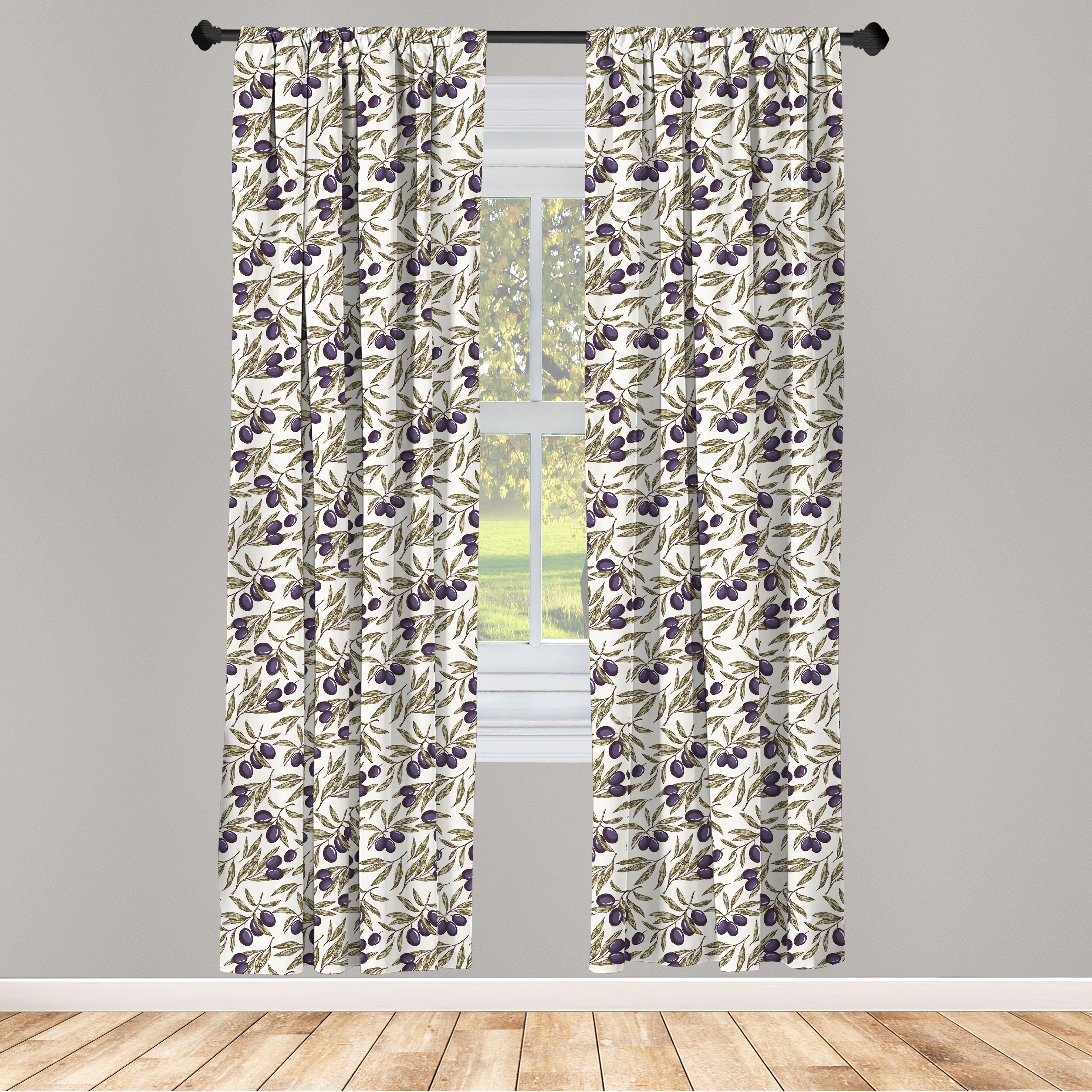 Gardine Vorhang für Wohnzimmer Schlafzimmer Dekor, Abakuhaus, Microfaser, Olive Botanischer mit Blättern