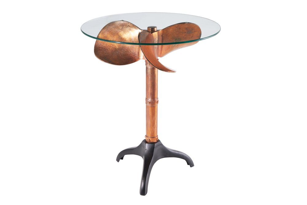 riess-ambiente Beistelltisch OCEAN Ø75cm kupfer/transparent/schwarz - Metall, Glas, Schiffsschraube (Einzelartikel, 1-St), Runder Couchtisch - ideal für maritime Wohnzimmer & Loft-Wohnungen