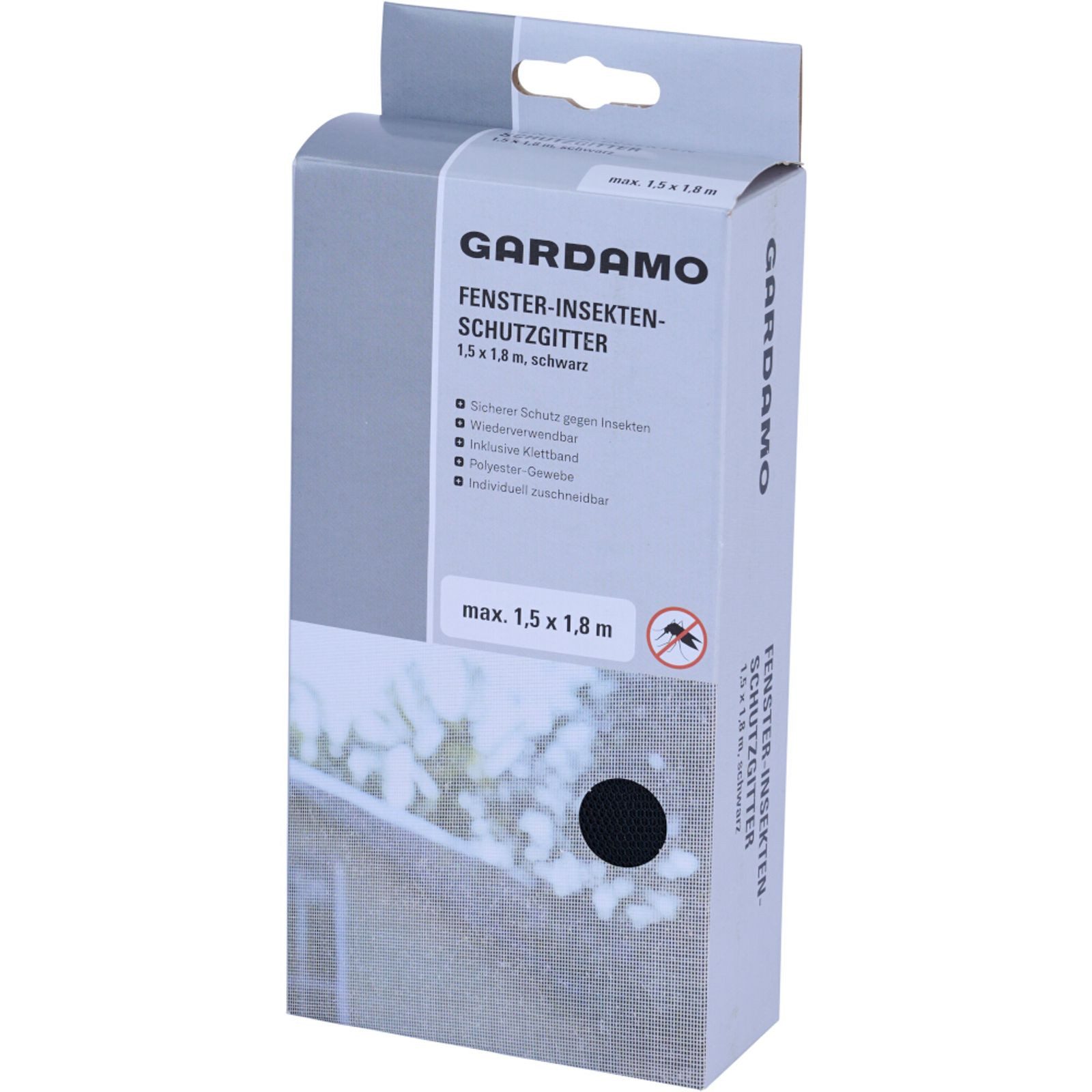 GARDAMO Fliegengitter-Gewebe Fliegengitter 1,5 m x 1,8 m schwarz für Fenster mit Klettband