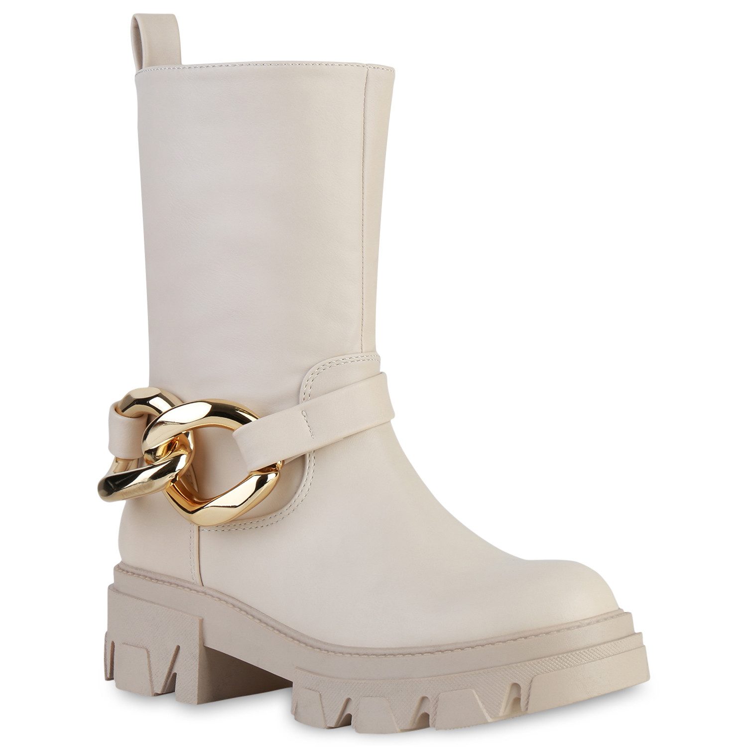 VAN HILL 837957 Plateaustiefelette Damen Plateau Ботинки Stiefeletten Ketten Stiefel Profil-Sohle