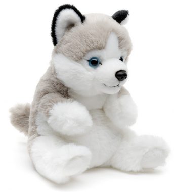 Uni-Toys Kuscheltier Husky, sitzend - Kawaii-Stil - 17 cm (Höhe) - Hund - Plüschtier, zu 100 % recyceltes Füllmaterial