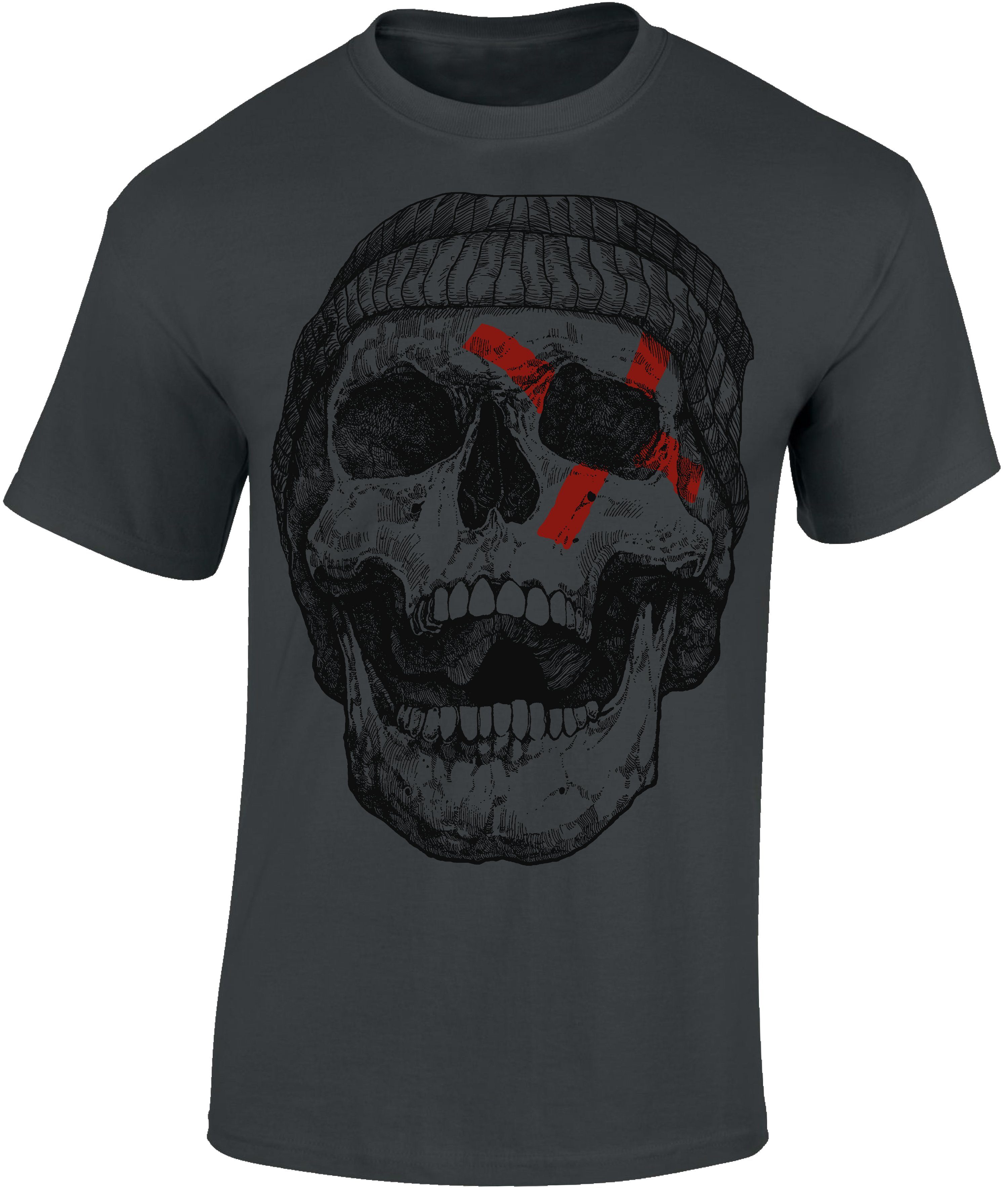 Baddery Print-Shirt Totenkopf Shirt: "Patched Skull" - Horror Skull Halloween Death, hochwertiger Siebdruck, auch Übergrößen, aus Baumwolle