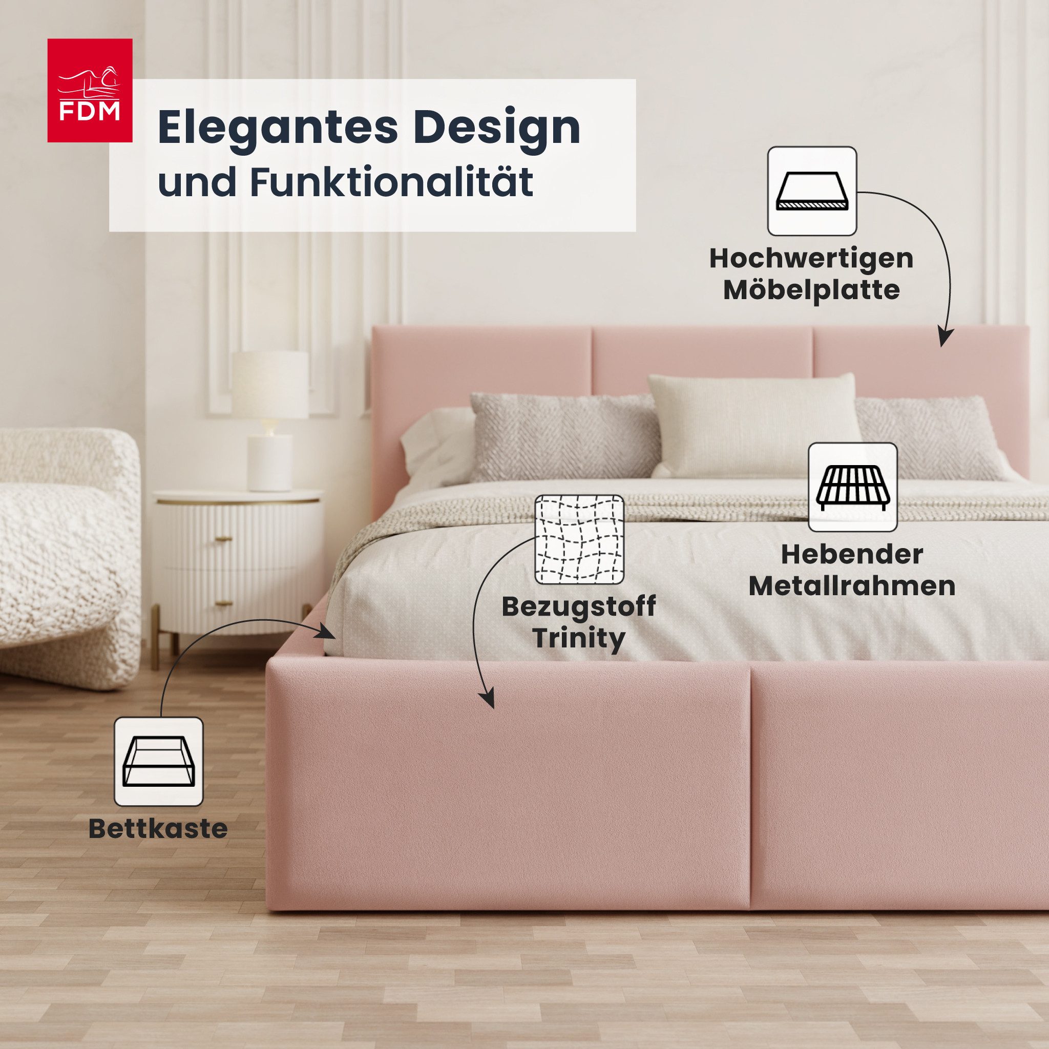 FDM Polsterbett Stauraumbett AMBER Bettgestell 90x200, günstig online kaufen