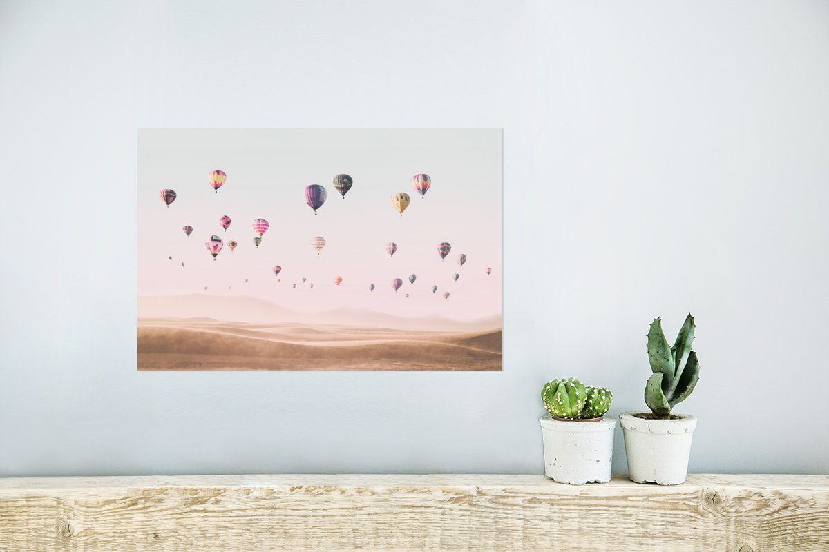 Wüste Natur, St), Heißluftballon Himmel - - Poster für - MuchoWow - (1 Wandposter Ohne Poster, Wohnzimmer, Rahmen Wandbild, Landschaft