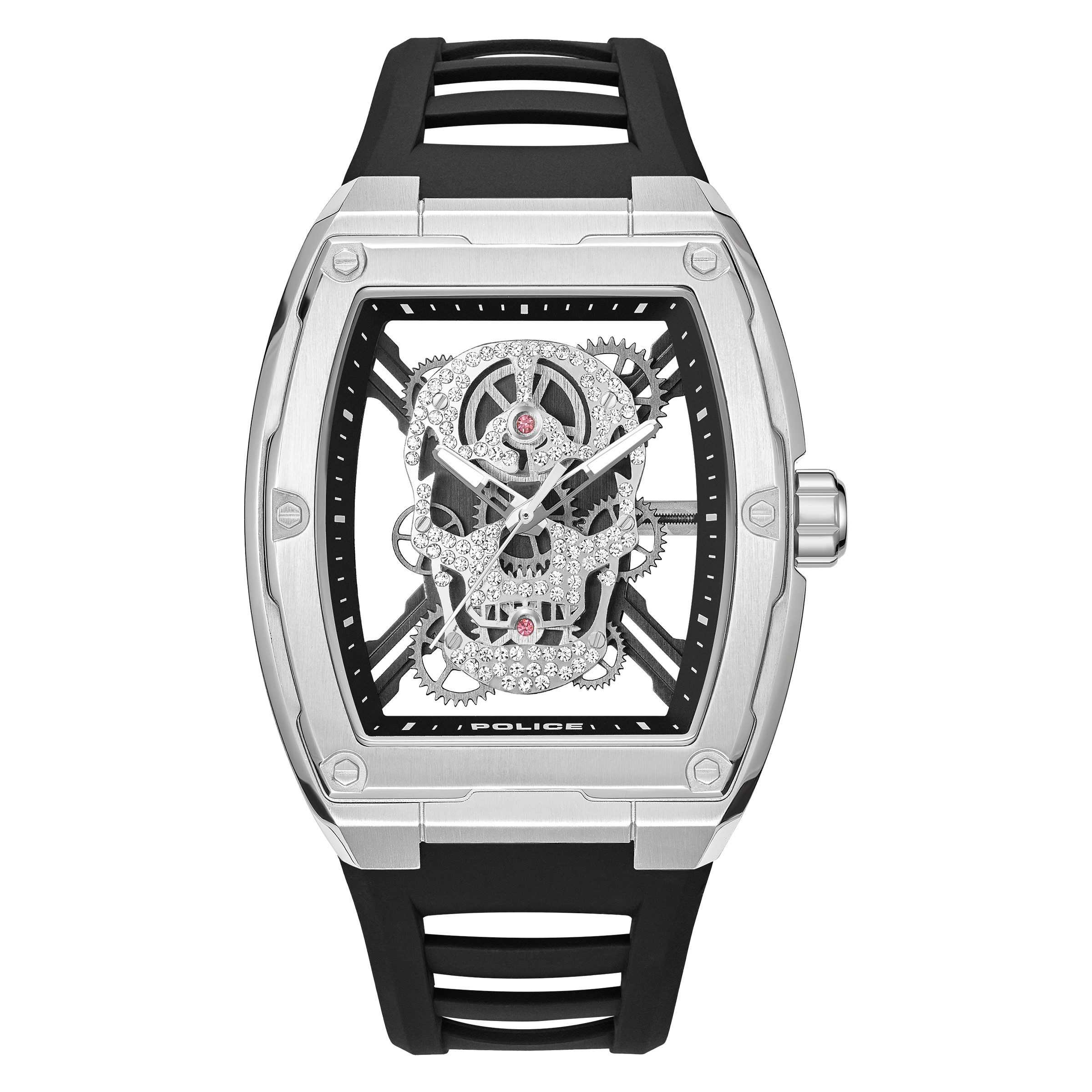 Police Quarzuhr Cranium PEWJM0081301, Armbanduhr, Herrenuhr, Silikonarmband, analog