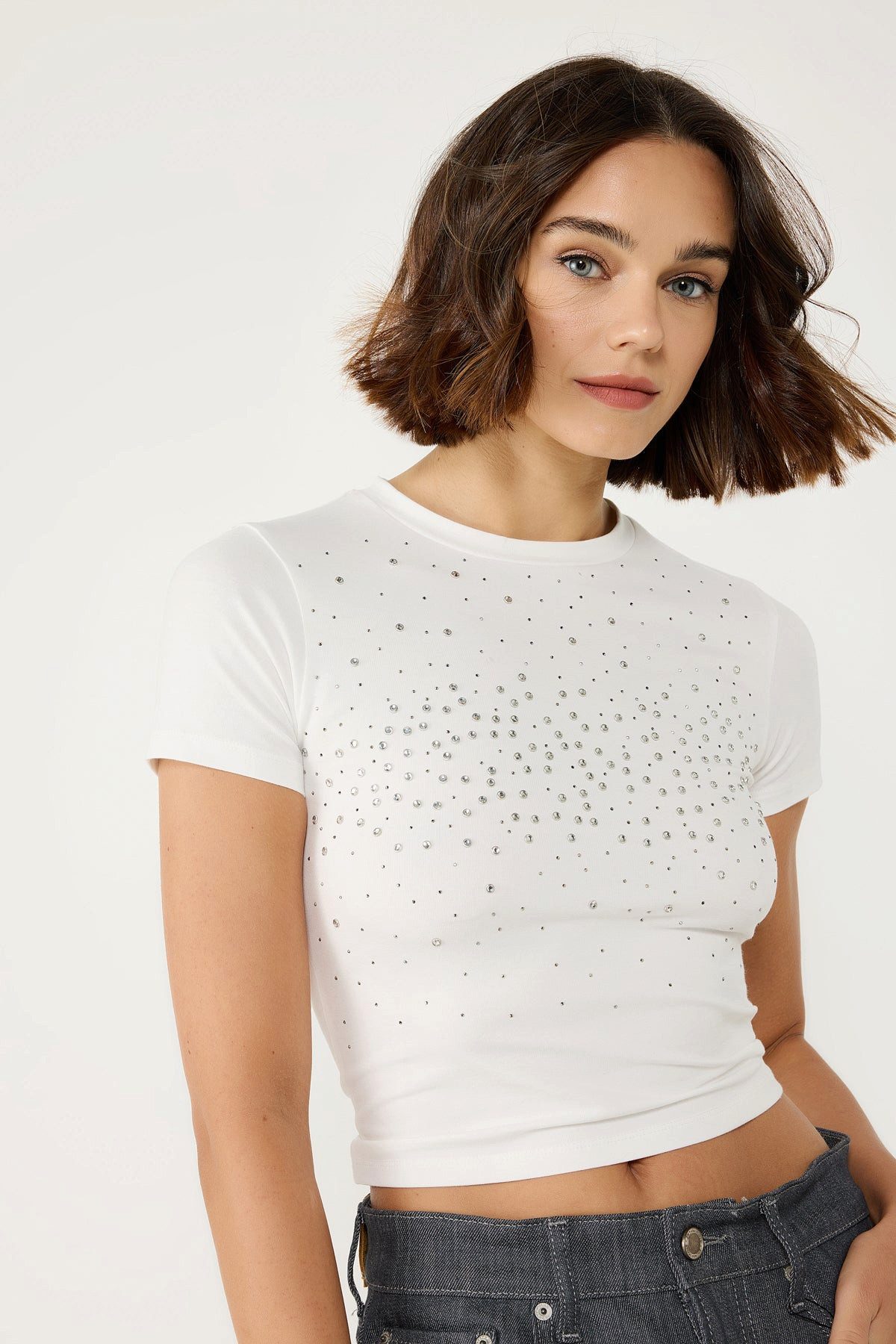 T-Shirt Strass-Crop-T-Shirt