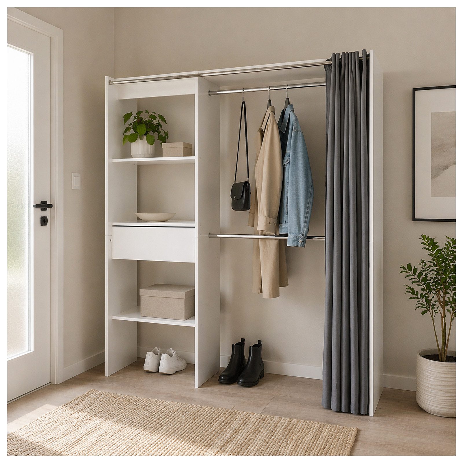 HTI-Living Garderobenständer Offene Garderobe mit Vorhang Weiß, (Stück, 1 St., 1 Garderobe)