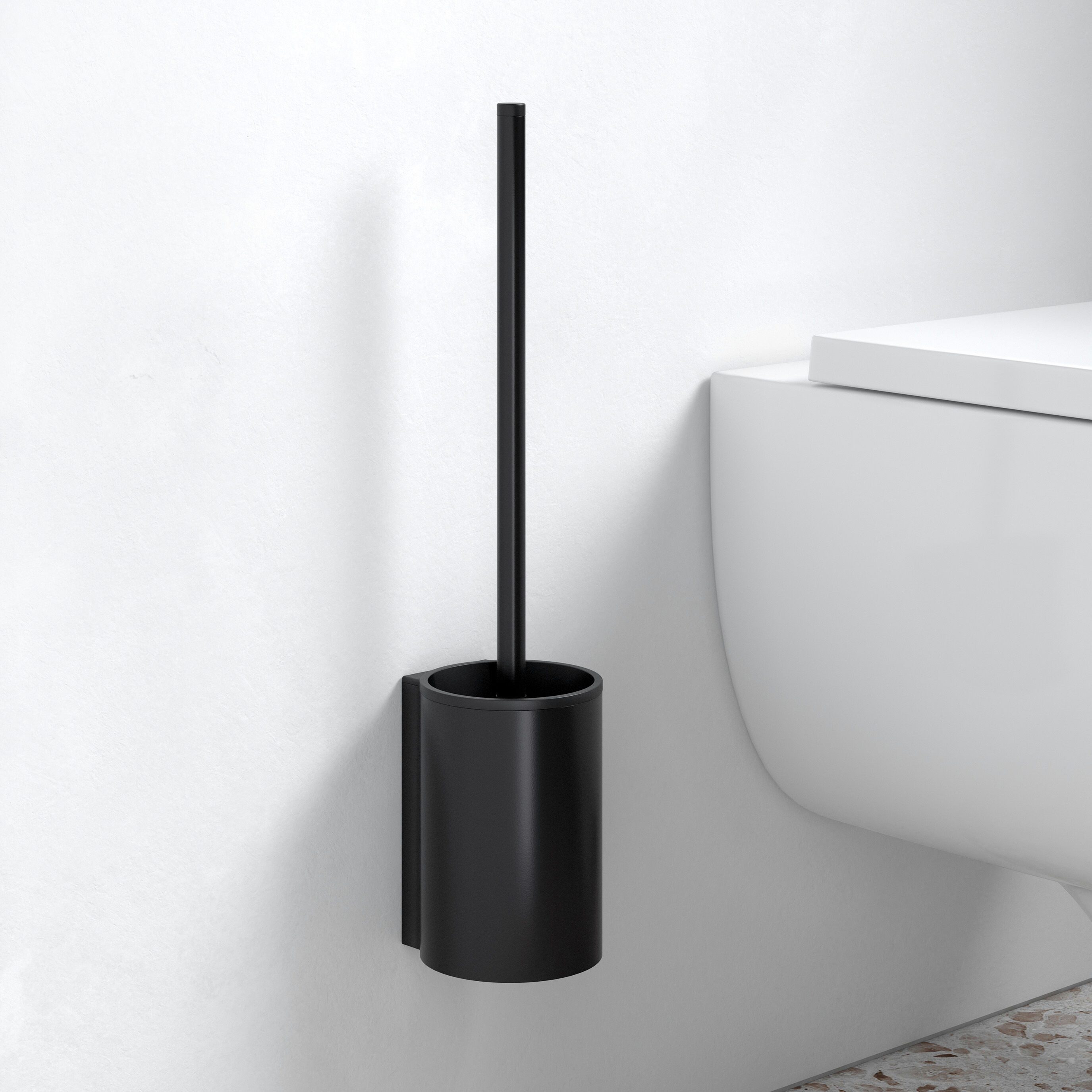 Keuco Badaccessoire-Set Plan aus Toilettenpapierhalter und WC-Bürstengarnitur, Set, offener Bügel, mit Ersatzkopf, Metall schwarz matt, Made in Germany