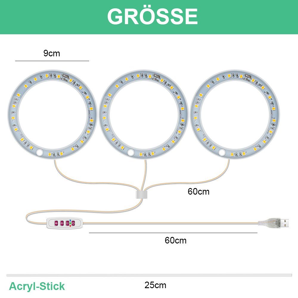 Sunicol Pflanzenlampe 1/2/3/4 Ring LED Pflanzenlicht,Vollspektrum,Timer,Dim günstig online kaufen
