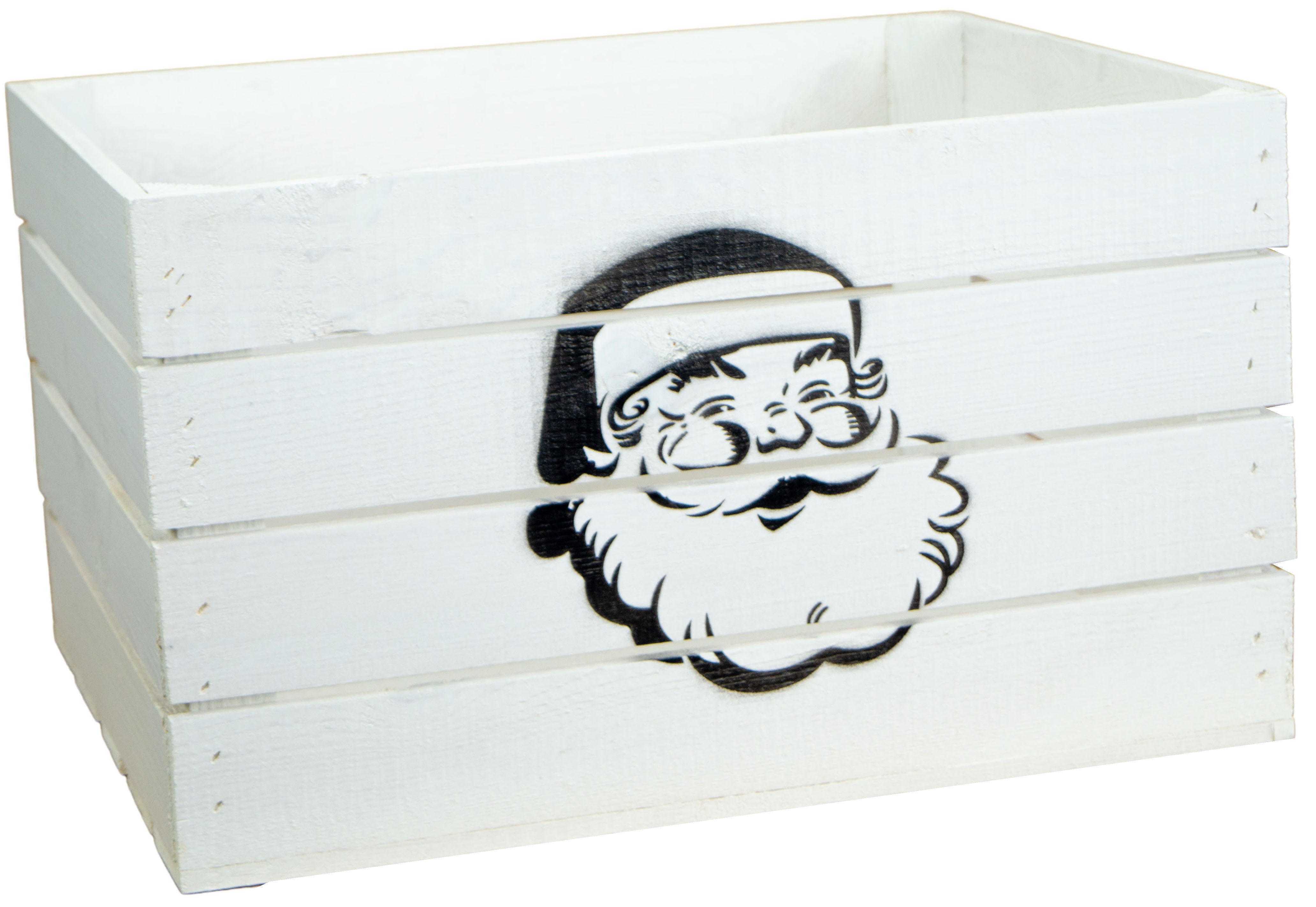 Kistenkolli Altes Land Allzweckkiste Obstkiste weiss mit schwarzem Weihnachtsmann (Spar-Set, 1er Set)