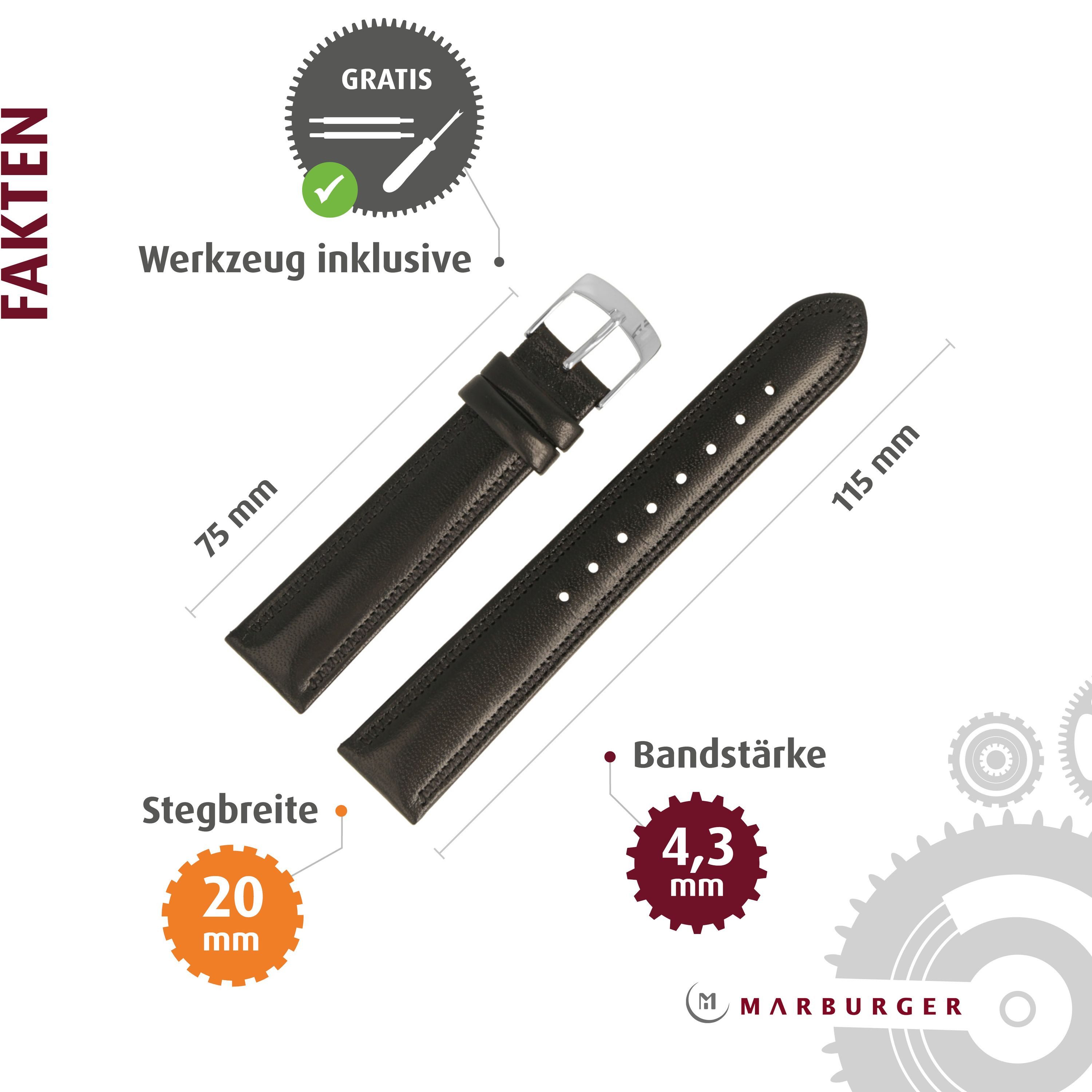 MARBURGER Uhrenarmband 20mm Leder
