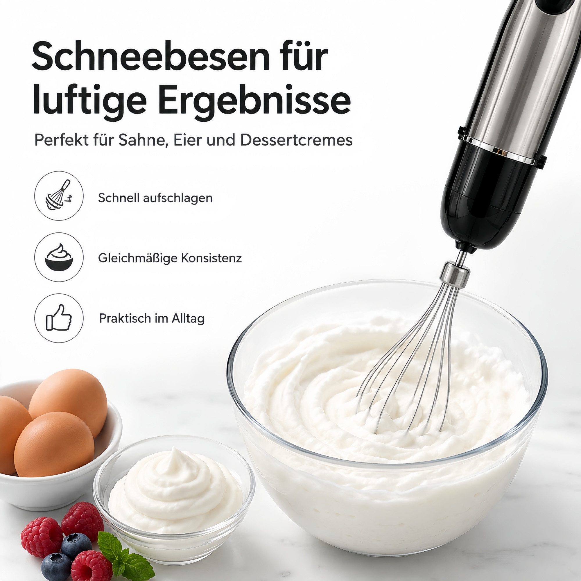 ibettertec Stabmixer 5-in-1 mixer Set,Edelstahl Pürierstab mit stufenloser Geschwindigkeit, 1500 W, Zerkleinerer, Schneebesen, Milchaufschäumer und Messbecher
