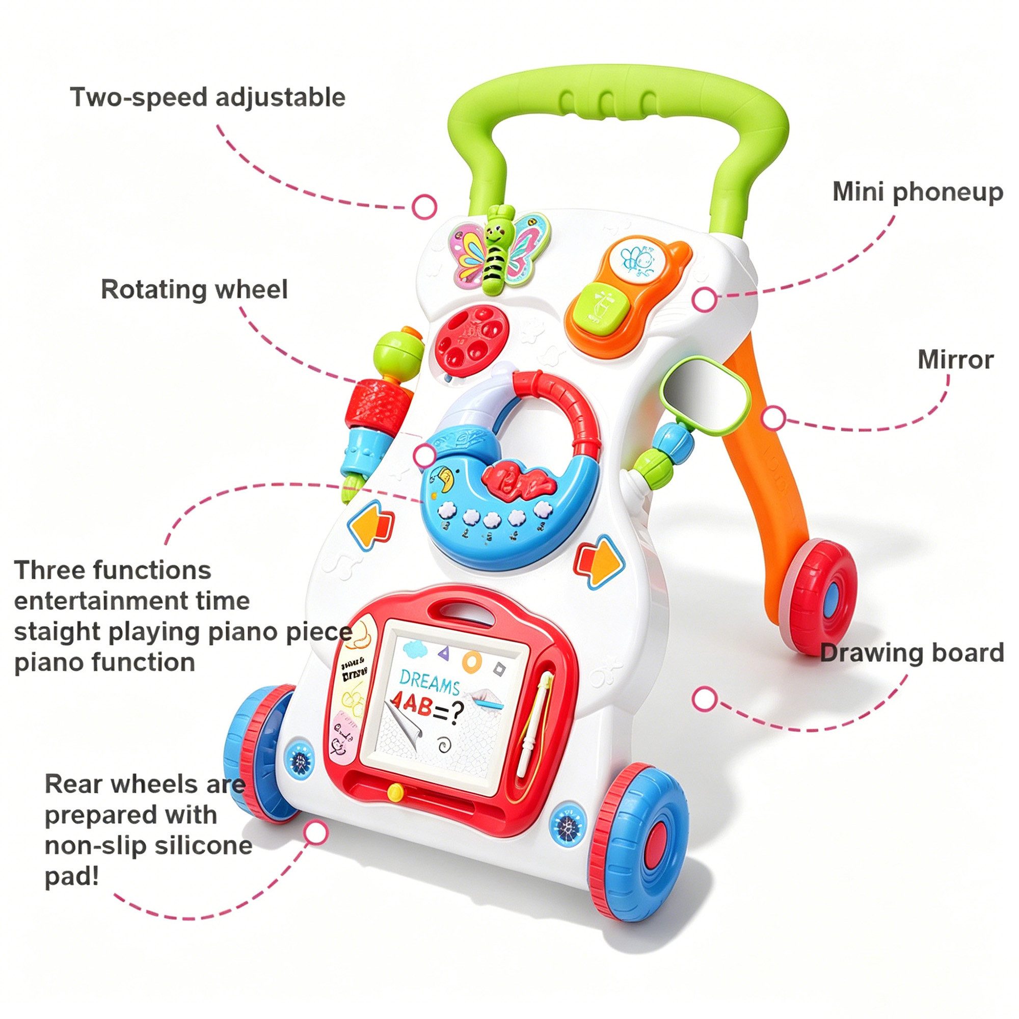 ibettertec Babywalker Lauflernwagen, Baby Walker Gehhilfe, Baby Laufwagen, Musik & Licht, (Kein Set, 1-tlg., Einzelprodukt, kein Set), Lauflernwagen mit Musik, Licht & einstellbarer Geschwindigkeit