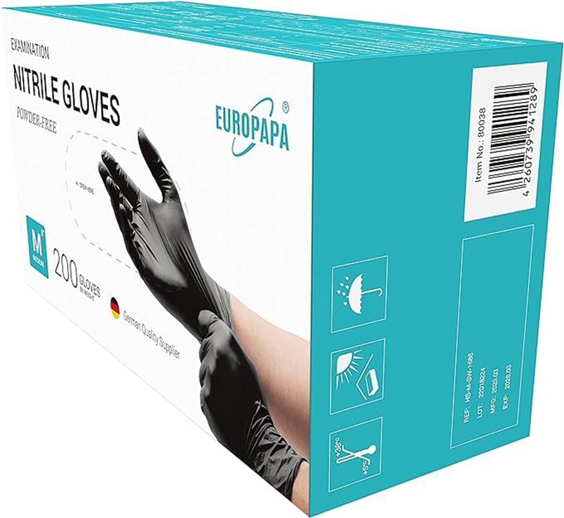 EUROPAPA Nitril-Handschuhe Medical Einmalhandschuhe Untersuchungshandschuhe (200, puderfrei ohne Latex, Gummihandschuhe, EN455 EN374) unsteril latexfrei disposible gloves