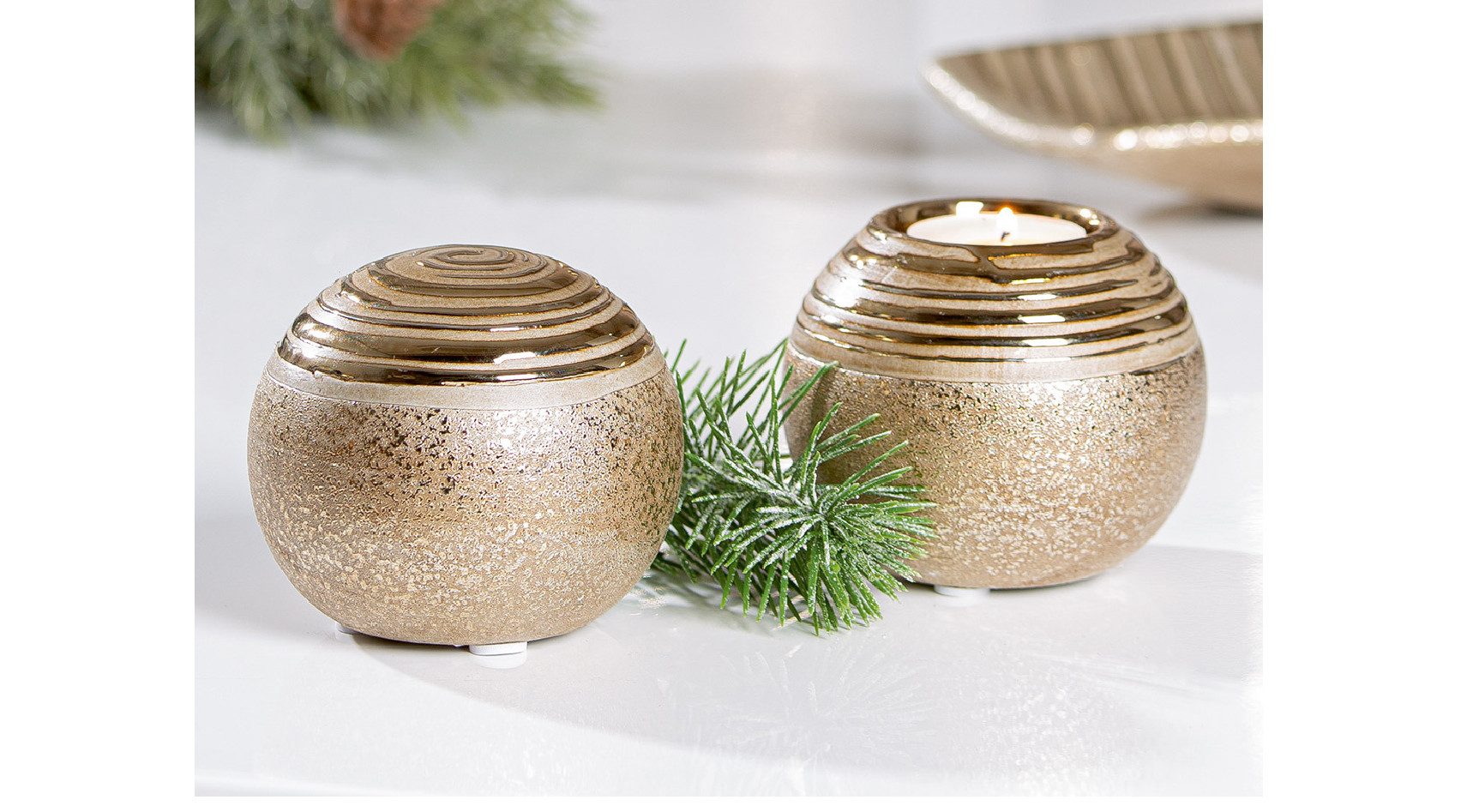GILDE Teelichthalter Keramik Teelichthalter Milo gold- grün günstig online kaufen