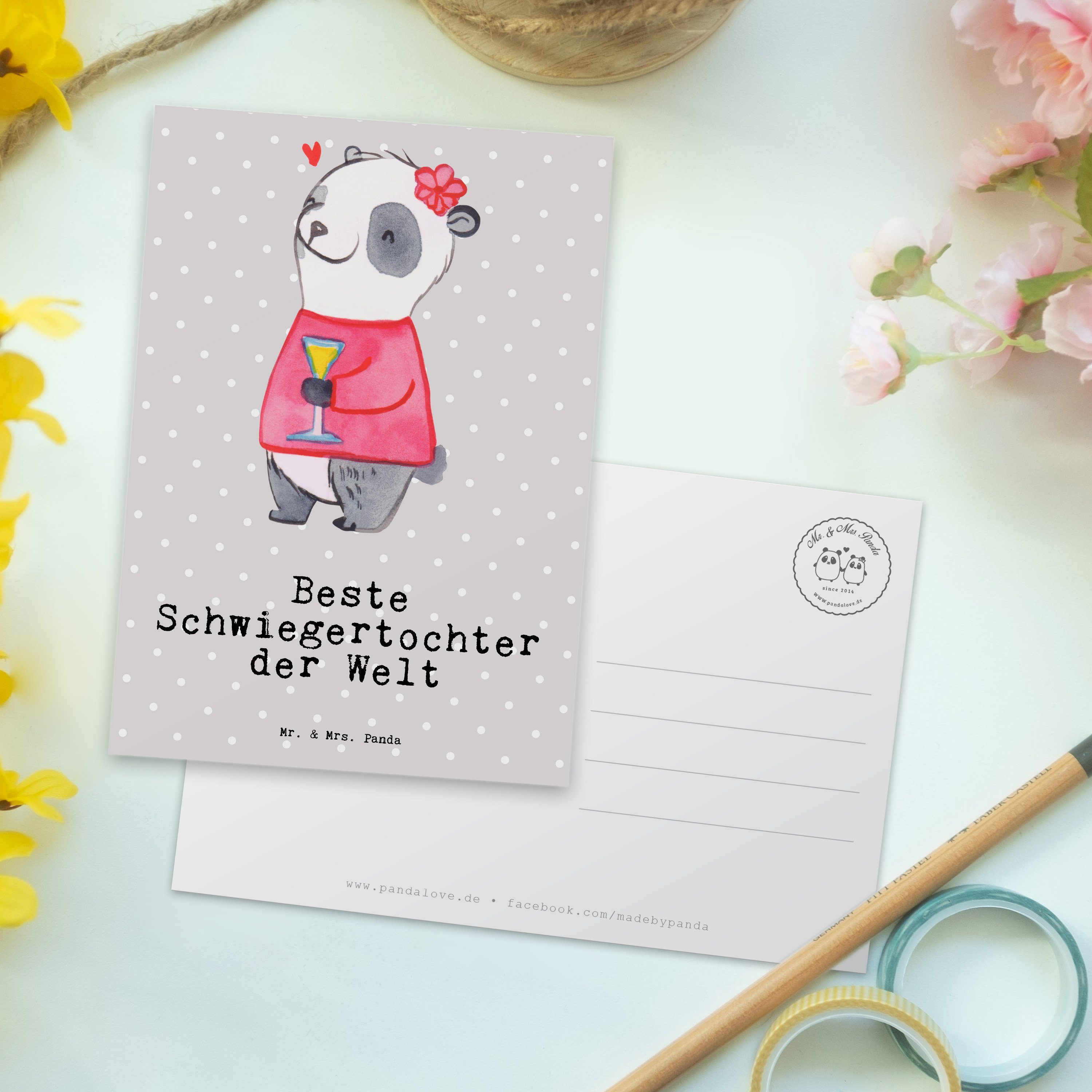 Schwiegertochter Panda Beste Panda - Dank Geschenk, Welt Postkarte Grau Pastell Mrs. - & der Mr.