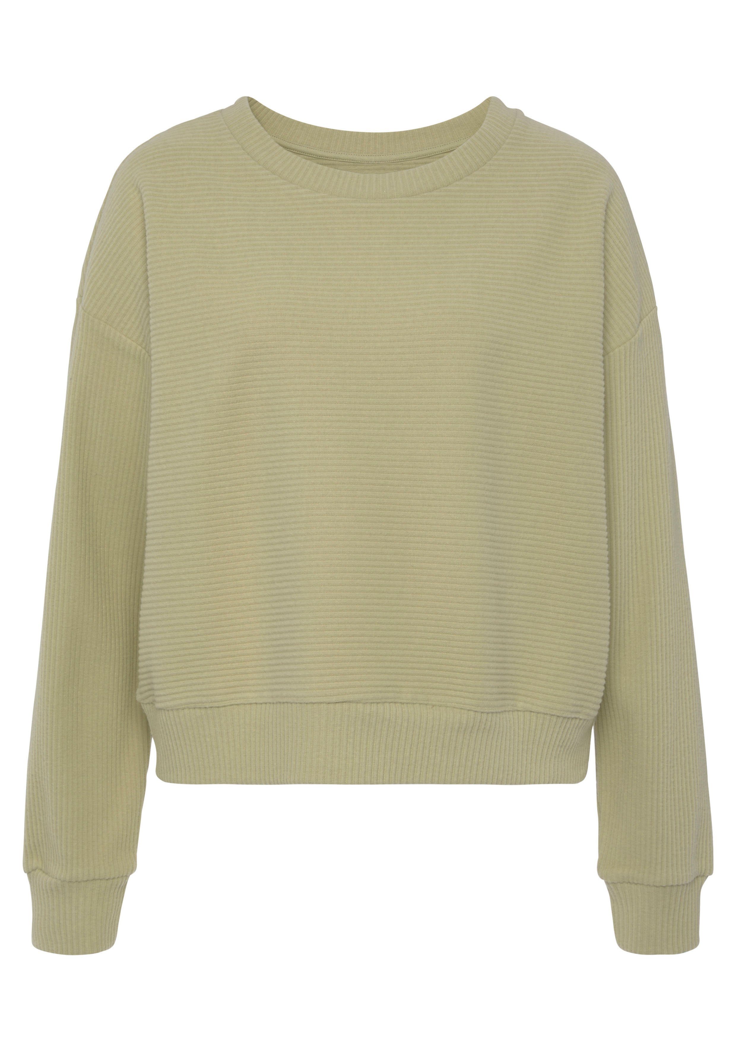 Sweatshirt mit aus Ripp-Qualität pistazie Schultern, Loungeanzug s.Oliver überschnittenen