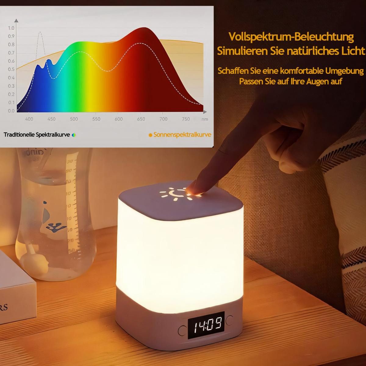 ibettertec LED Nachttischlampe LED Nachtlicht, Touch-Lampe, Tisch-Nachttischlampen , Schlafzimmer Lampe, Dreifarbig einstellbar, Stufenloses Dimmen, mit Touch-S – Bild 3 von 5