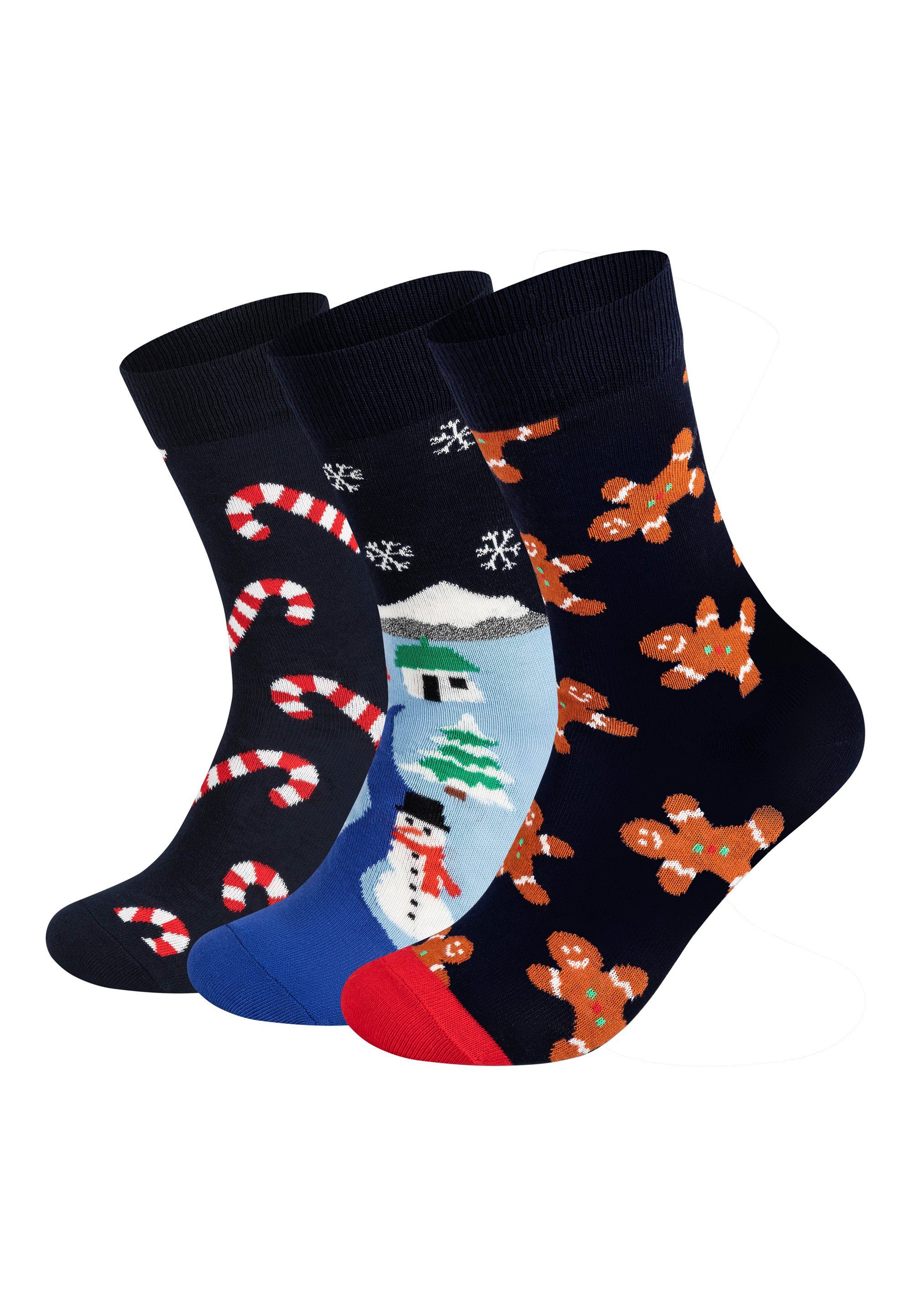 Happy Socks Basicsocken Christmas Gingerbread Man-Snowland-CandyCane Aus weicher Baumwolle