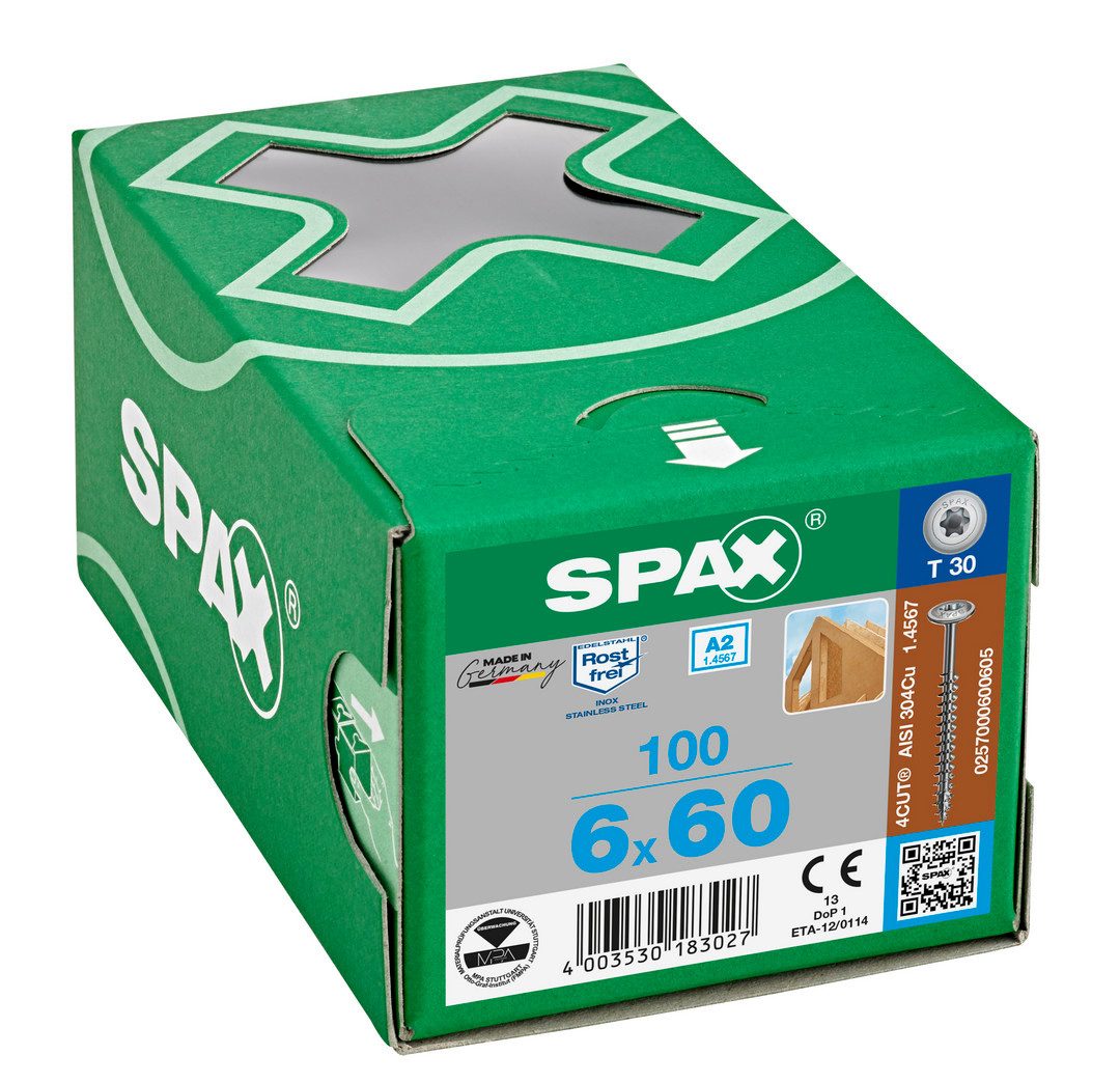 SPAX Holzbauschraube Tellerkopfschraube, Tellerkopf, Edelstahl A2, TORX TX 30, (100 St)