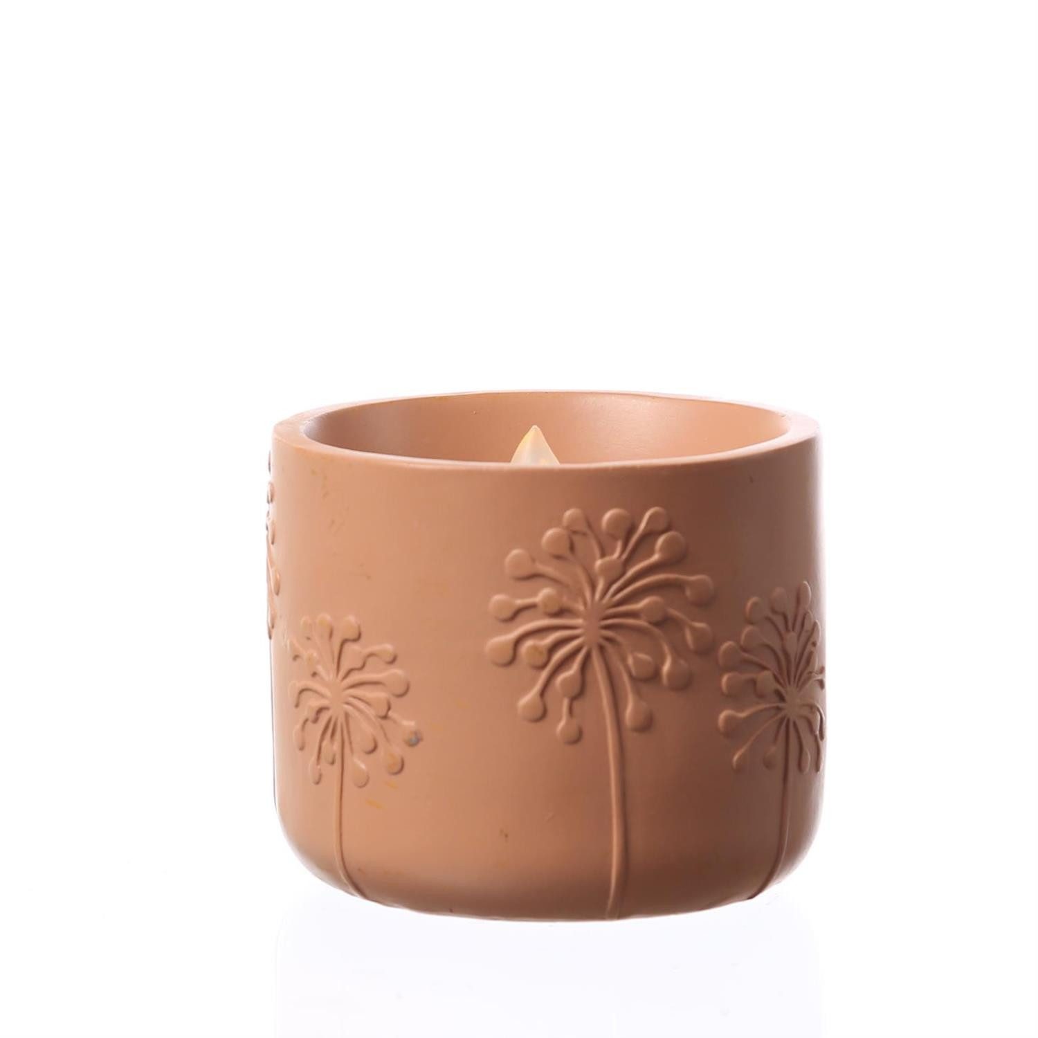 LED-Kerze LED Solar Windlicht Pusteblume Blumenmuster flackernd terracotta