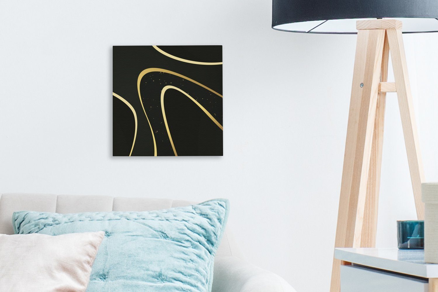 Leinwand Bilder Wellen für schwarzem bunt St), Wohnzimmer auf Goldene (1 Hintergrund, Leinwandbild Schlafzimmer OneMillionCanvasses®