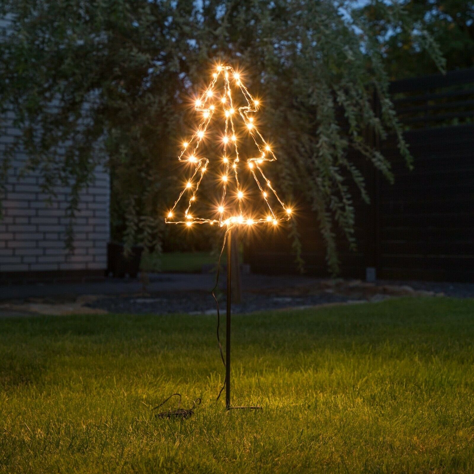 Meinposten LED-Lichterkette LED Gartenstecker Tannenbaum Weihnachtsbeleuchtung warmweiß, 6-Stunden-Timer