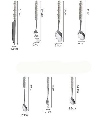 FIDDY Besteck-Set Messer, Gabel und Löffel mit Keramikperlengriff (7-tlg), 1 Personen, Edelstahl, Edelstahl-Geschirrset, hochwertiges Western-Food-Geschirr