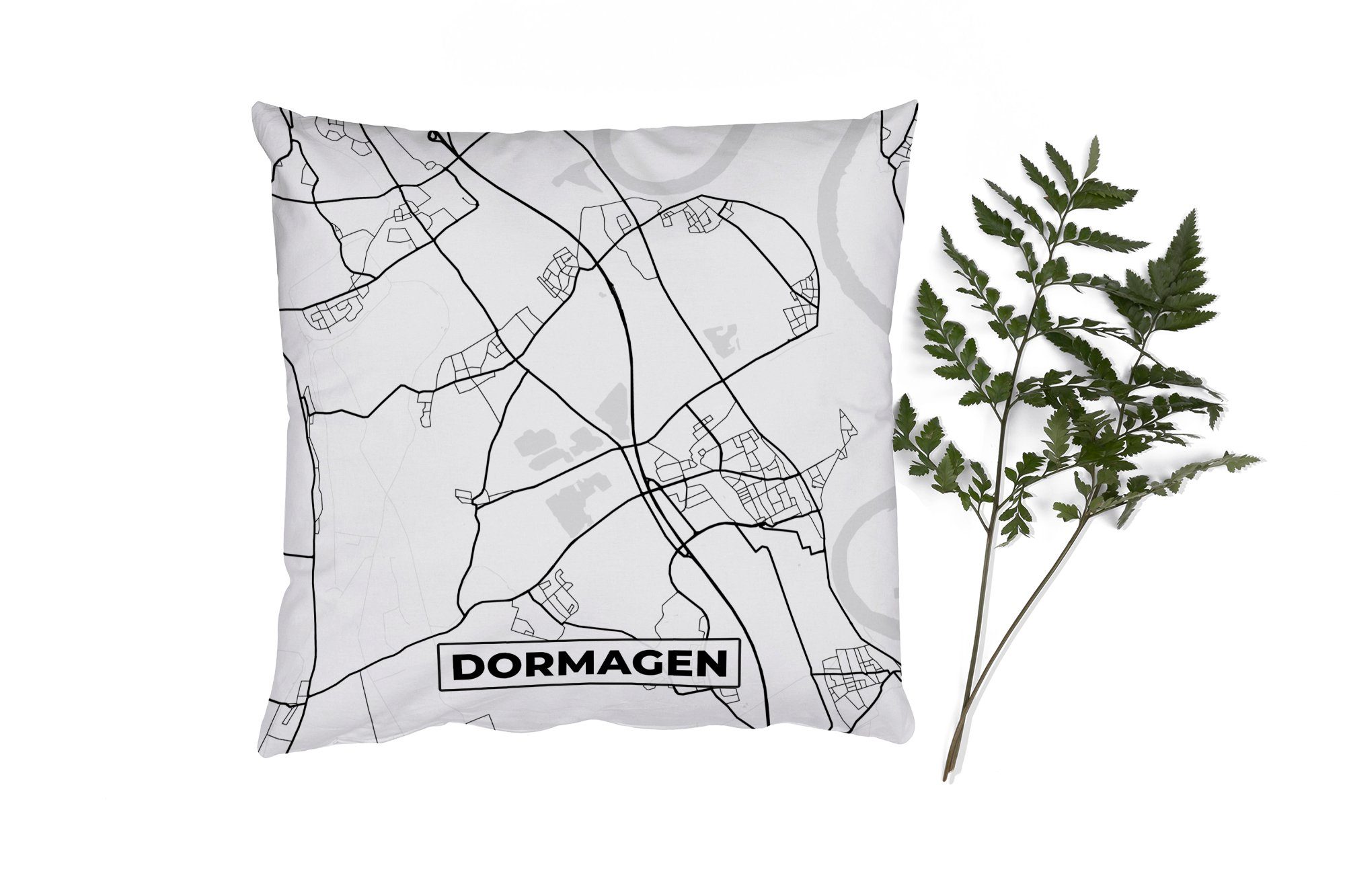 MuchoWow Dekokissen Dormagen - Stadtplan - Straßenkarte, Zierkissen mit Füllung für Wohzimmer, Schlafzimmer, Deko, Sofakissen