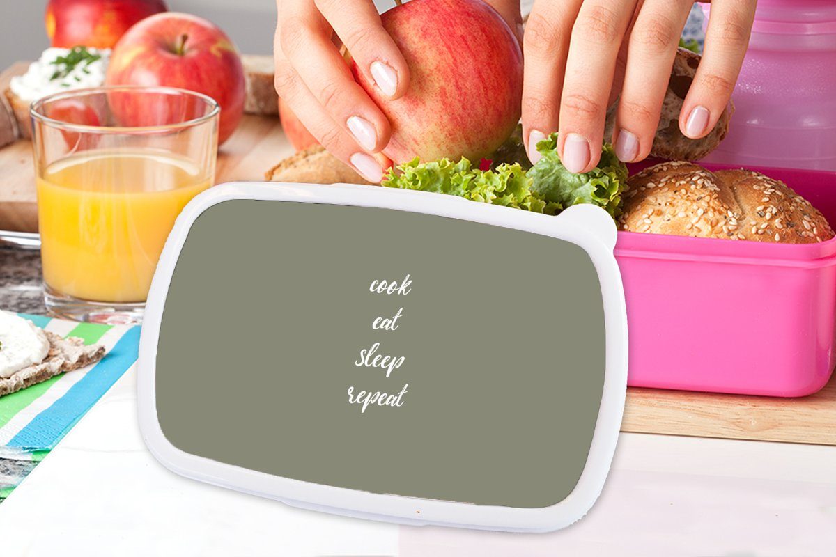 Sprichwörter Kochen rosa Lunchbox (2-tlg), Brotdose - Kunststoff, für Snackbox, Wiederholen Brotbox Erwachsene, Zitate, Kinder, Schlafen Mädchen, Kunststoff MuchoWow Essen -