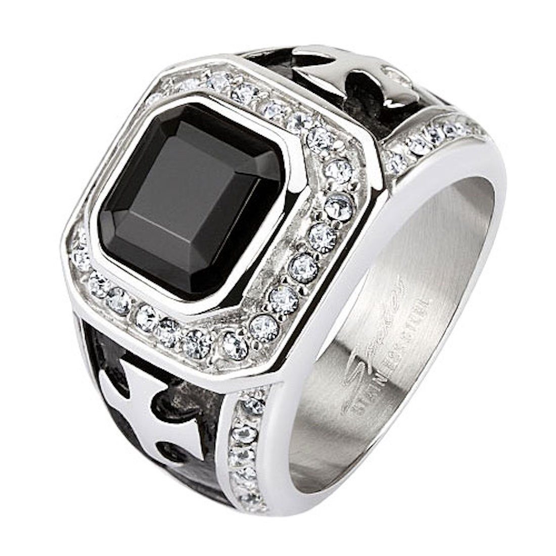 Quadrat, Herren schwarzer Schmuck Biker Kreuz Biker Ring Kreuz Taffstyle Breit Massiv Rocker Edelstahl Fingerring Herren Ring Kristall Männer