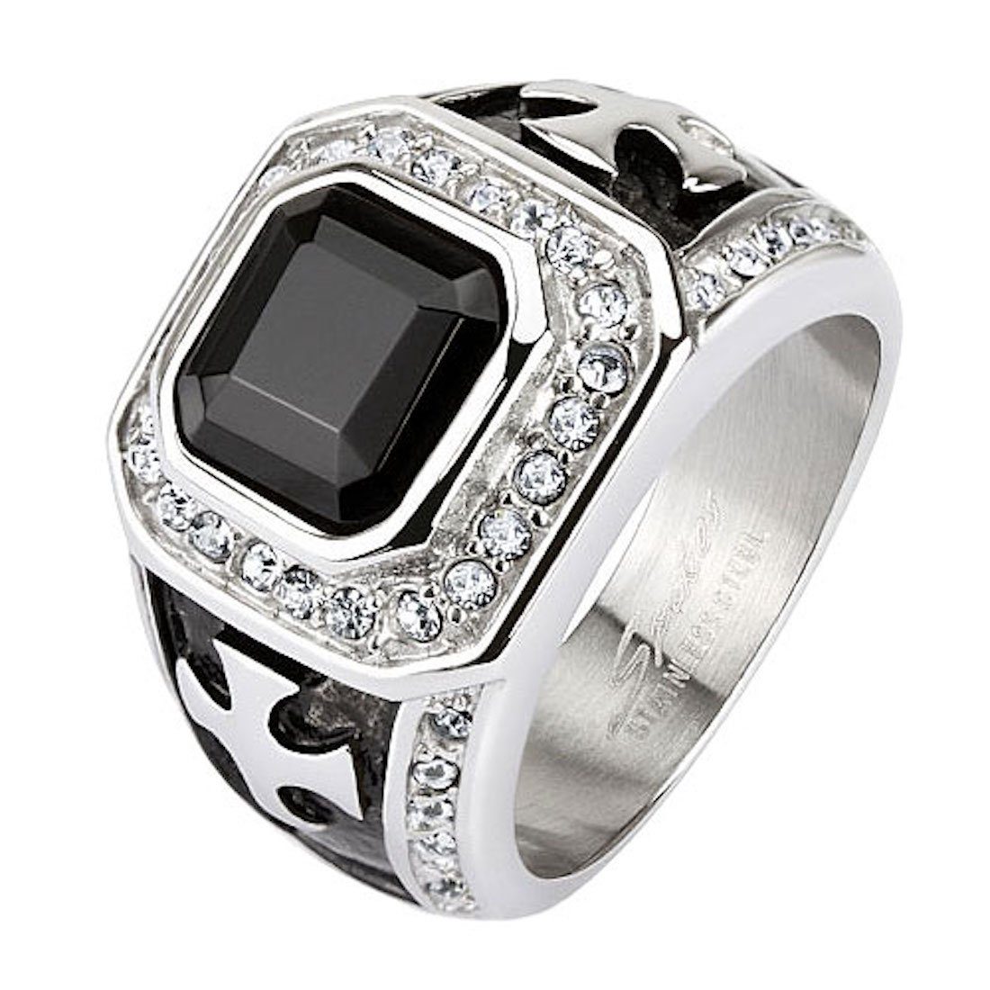 Taffstyle Fingerring Herren Biker Ring Kreuz schwarzer Kristall Quadrat, He günstig online kaufen