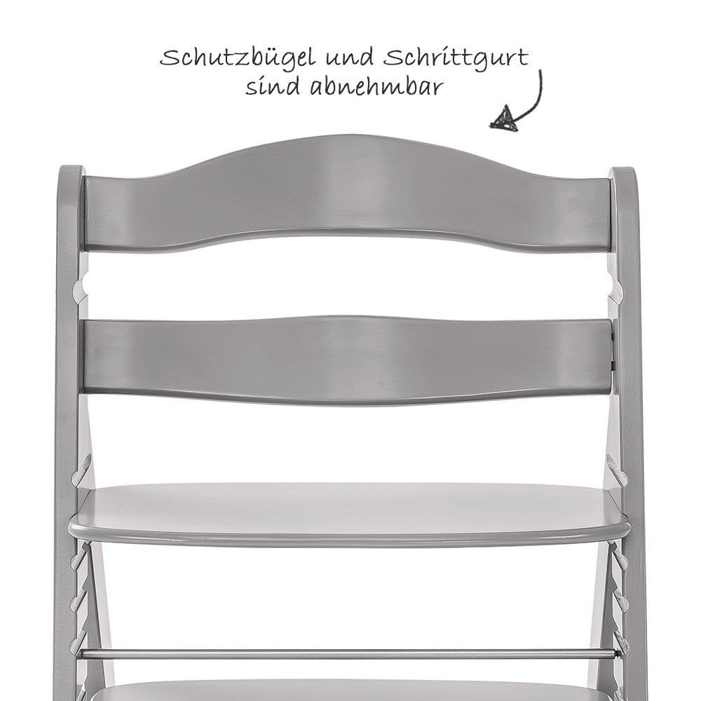 Hauck Hochstuhl Alpha Plus Grau 4 Aufsatz Sitzpolster Babystuhl inkl. St), ab (Set, Newborn Geburt & - Holz Set für Neugeborene